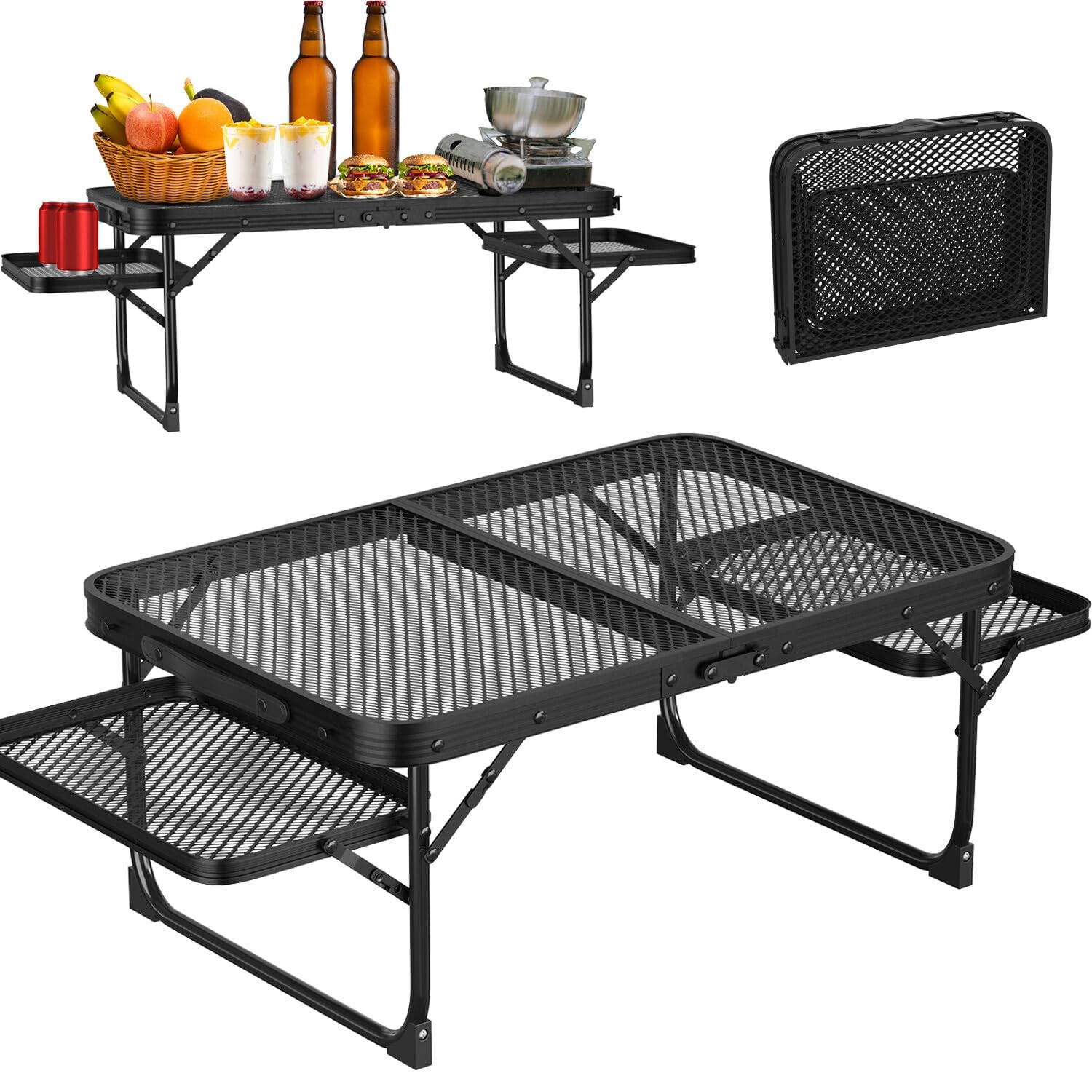 Adjustable Height Folding Camping Table, Portable Metal Mesh Outdoor Picnic Table, 2-in-1 Campfire Grill & Cooking Prep Station, Lightweight Foldable BBQ Table for Camping, Beach, Tailgating & Picnic-image-43