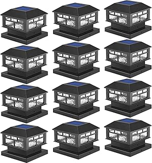 POWGDLT Solar Post Cap Lights Outdoor, Double LED Waterproof LED Fence Post Solar Lights, for 3.5x3.5/4x4/5x5 Wood Posts in Patio Yard Landscape Decoration, Deck or Garden Decoration 12Pack