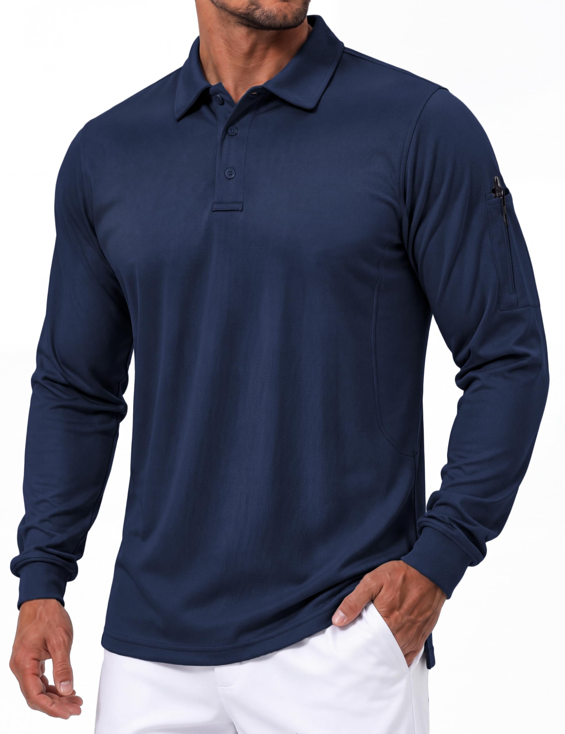 TACVASEN Men's Long Sleeve Polo Dry Fit Tactical Collared Golf Work Shirts