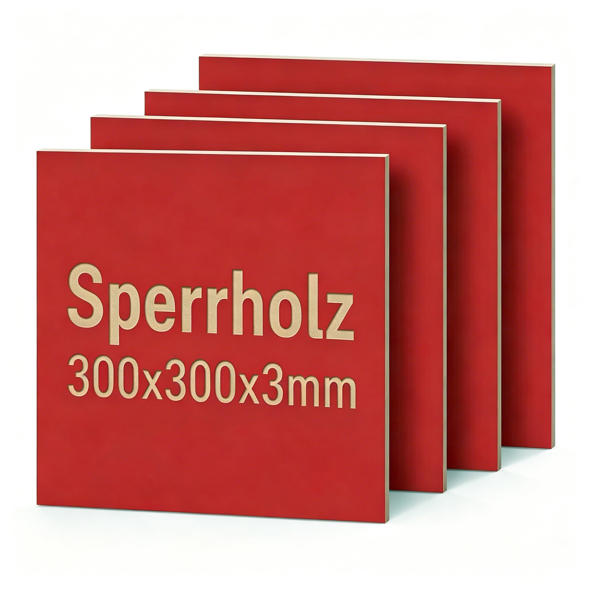 Creatorally 4 Stück Farbiges Sperrholz, 3mm & 30x30cm aus Lindenholz-Kern, Beidseitig Lackiert für Laser-Gravur & Schnitt - Ideal für Modellbau & DIY (Rot)