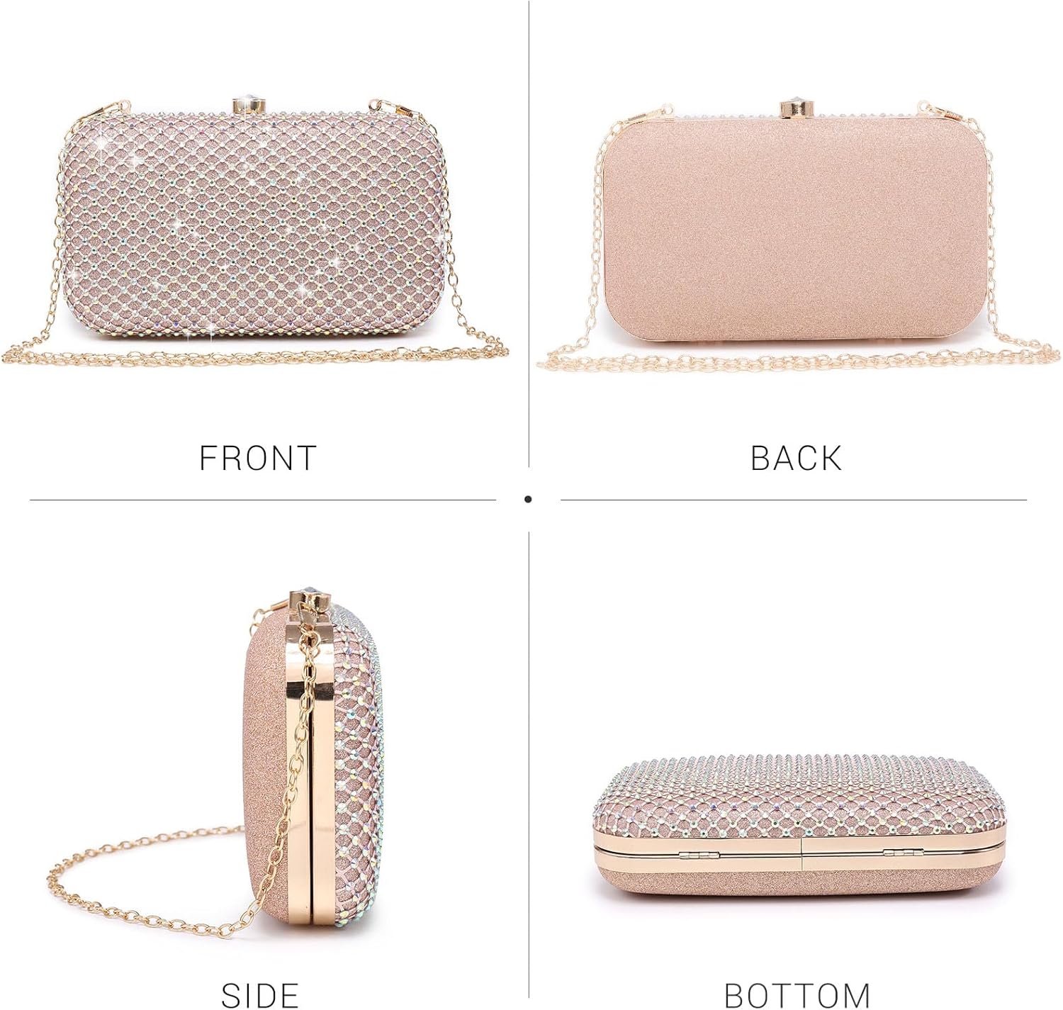 Dasein Womens Rhinestone Clutch Purse Sparkling Evening Bag with Crystal Clasp for Formal Prom Party Wedding | Rhinestone, Sparkling, Crystal Clasp, Formal, Prom, Party