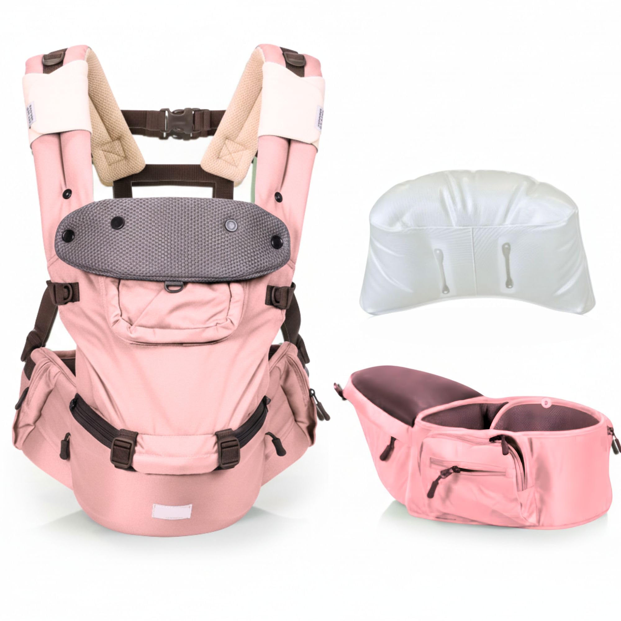 POLKA TOTS India's FIRST Air-Cushioned Hip Seat Baby Carrier for 0 to 3 Year Baby with 6 Carry Positions, Extra Cushioning for C-Section Moms, Lumbar Support, Ergonomic kangaroo Baby Holder with Padded Shoulders for New born to Toddlers - Up to 20 Kg (Pink)