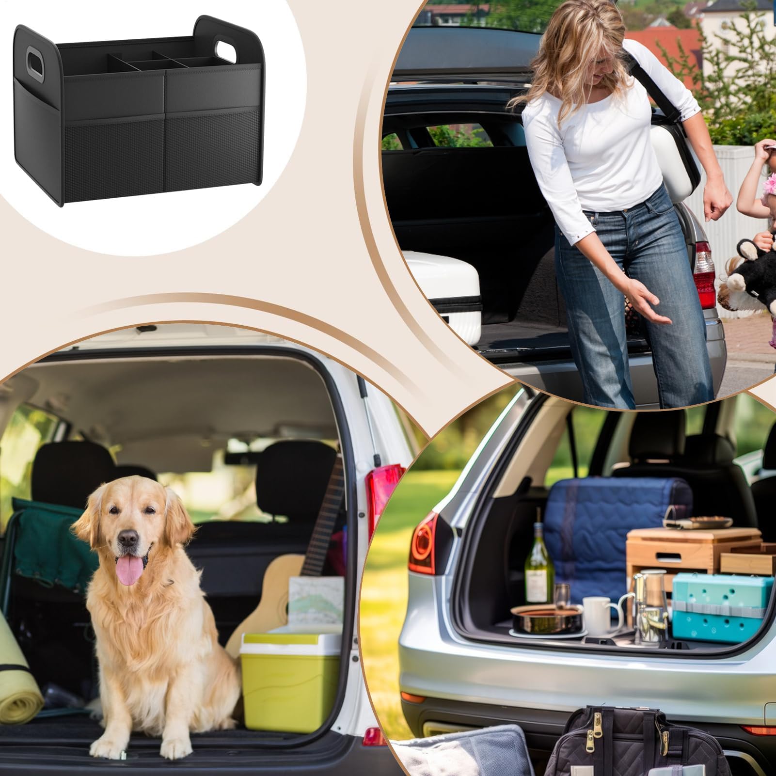 Organizador de maletero plegable para maletero de coche, parte inferior antideslizante, capacidad de 30 L, caja de múltiples compartimentos con asas para herramientas de reparación, camping, vajilla