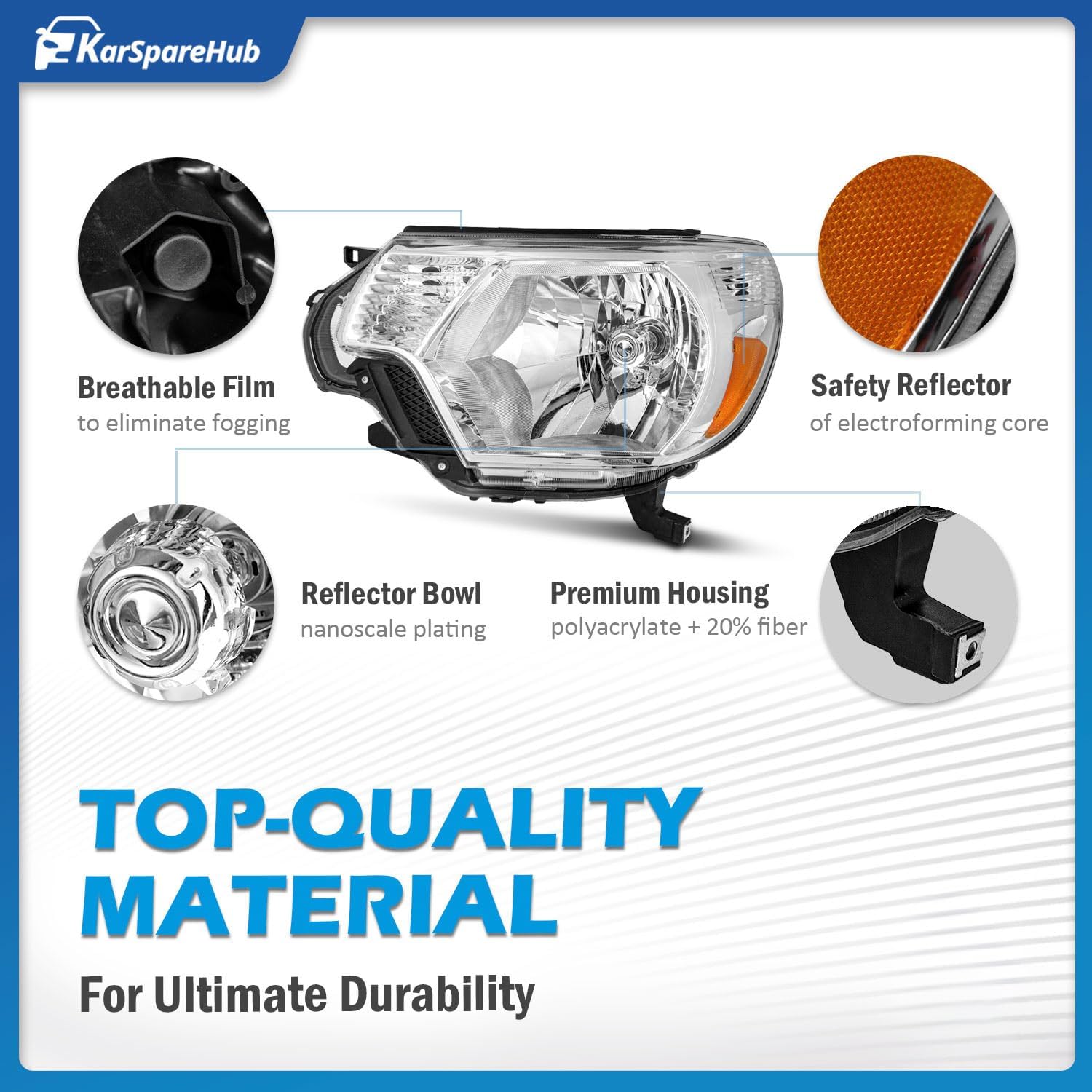 Headlights Assembly for 2012-2015 Toyota Tacoma Headlamp Replacement Chrome Housing Amber Reflector Driver & Passenger Side