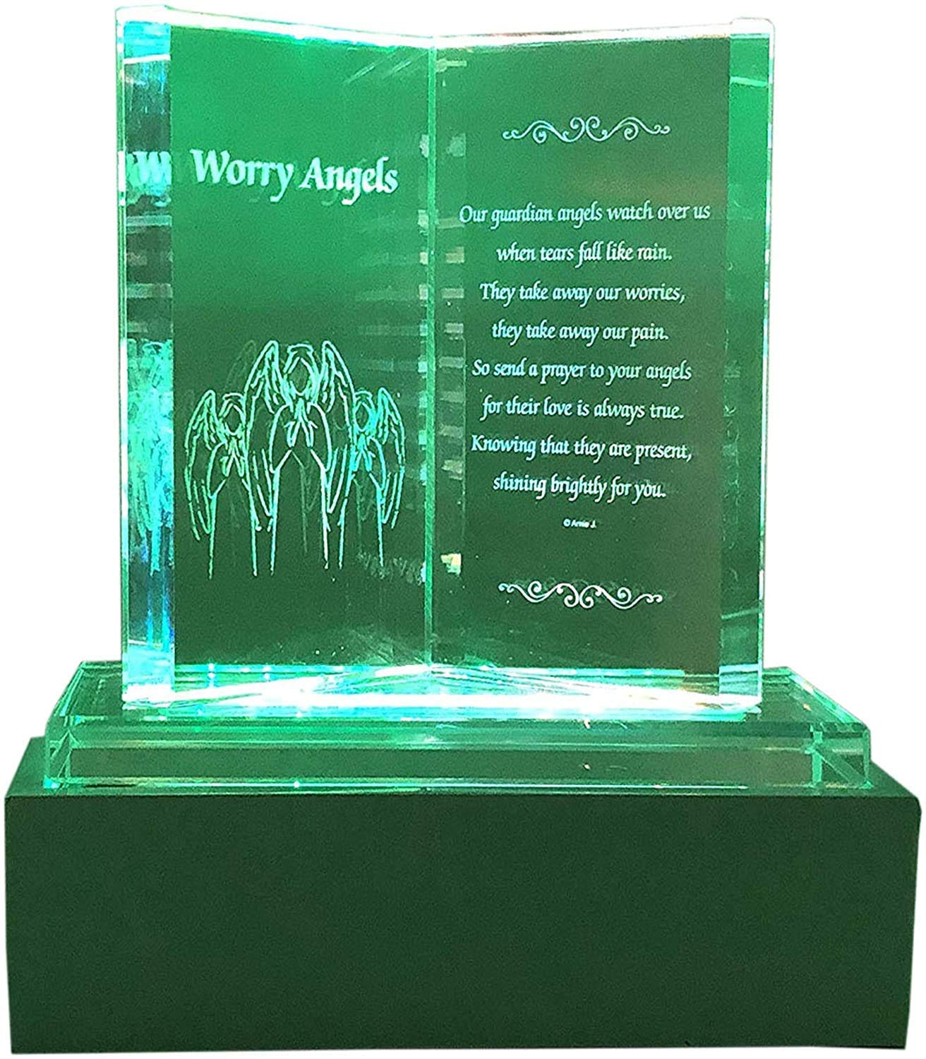 Worry Angels Crystal Glass Colourfull Lights Memorial Plaque with LED Stand Gift Ornaments, Ideal for Mother's Day, Birthday, Christmas and Wedding Anniversary