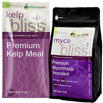 Myco Bliss Powder 5lbs + Kelp Bliss 5lbs - Mycorrhizal Inoculant & Kelp Meal Fertilizer for Plants - Mycorrhizal Rooting Powder with 5 High-Performing Strains - Natural Kelp Fertilizer for Plants