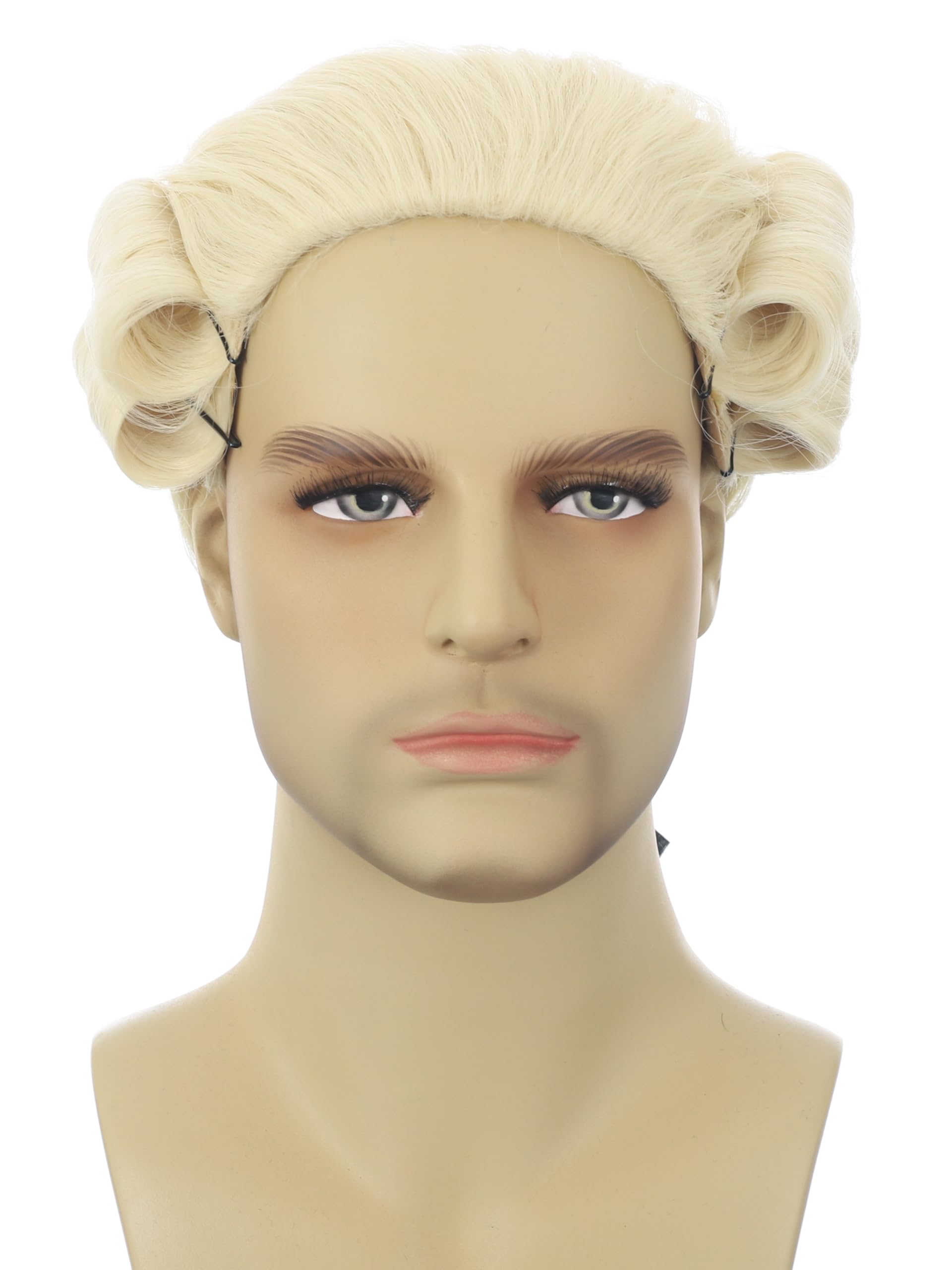 Blonde Baroque Wig for Men Long Curly Noble Wig with Ringlets Renaissance Colonial Historical Judge Lord Prince Duke Victorian Rococo Vampire Wig for Halloween Cosplay (Blonde)