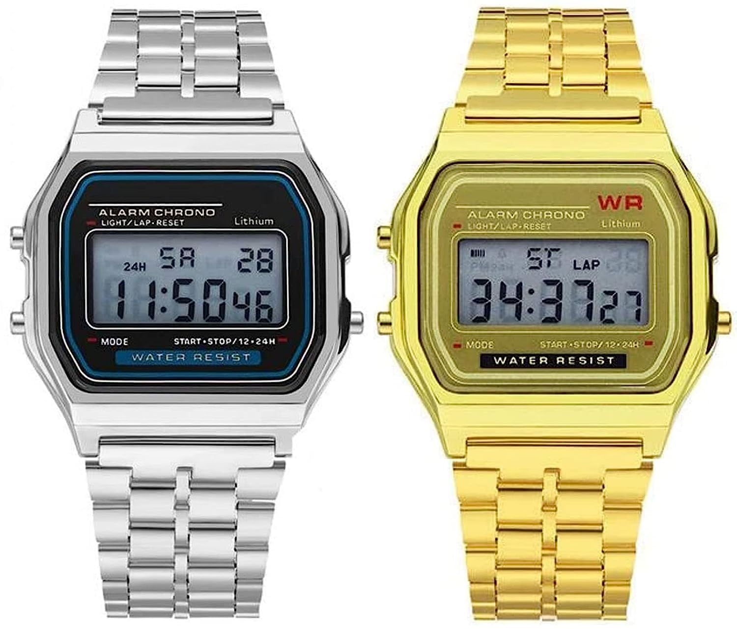 OMXIM Digital Colours Vintage Square Dial Combo Unisex Wrist Watch for Men Women Pack of 2 (Silver Gold) (B0CBFR2YV4) Amazon Price History, Amazon Price Tracker