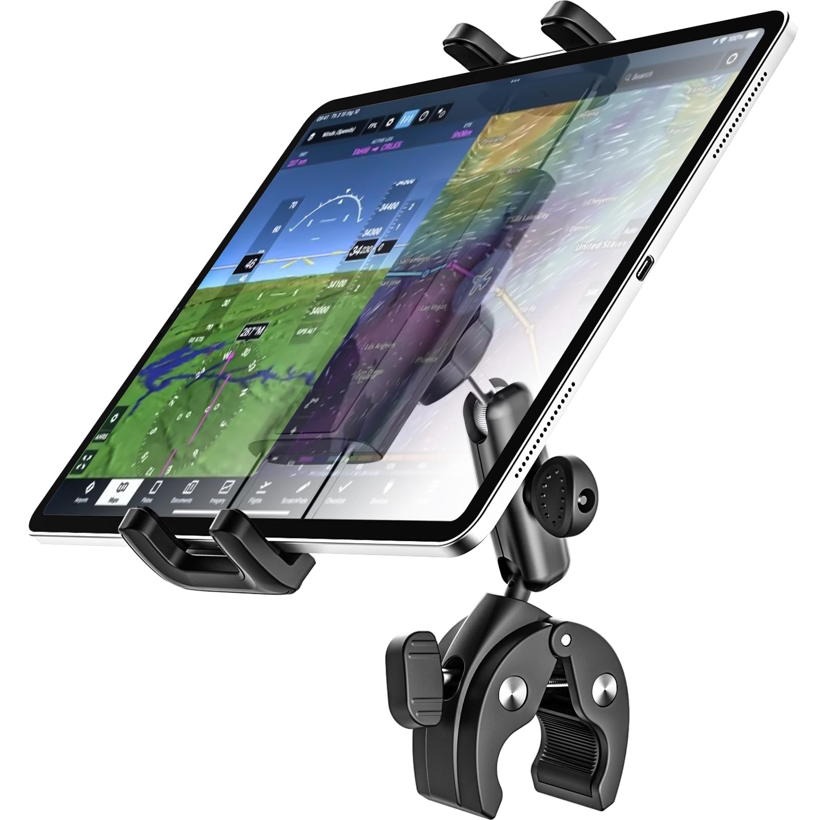 Soporte Tablet Yoke, Soporte Flight Yoke para iPad, Robusto y Estable, 360° Rotación, Porta Tableta Avion para Manillar para iPad Mini Air Pro 13 12.9 11 9.7, Galaxy tab, iPhone, 4-13"