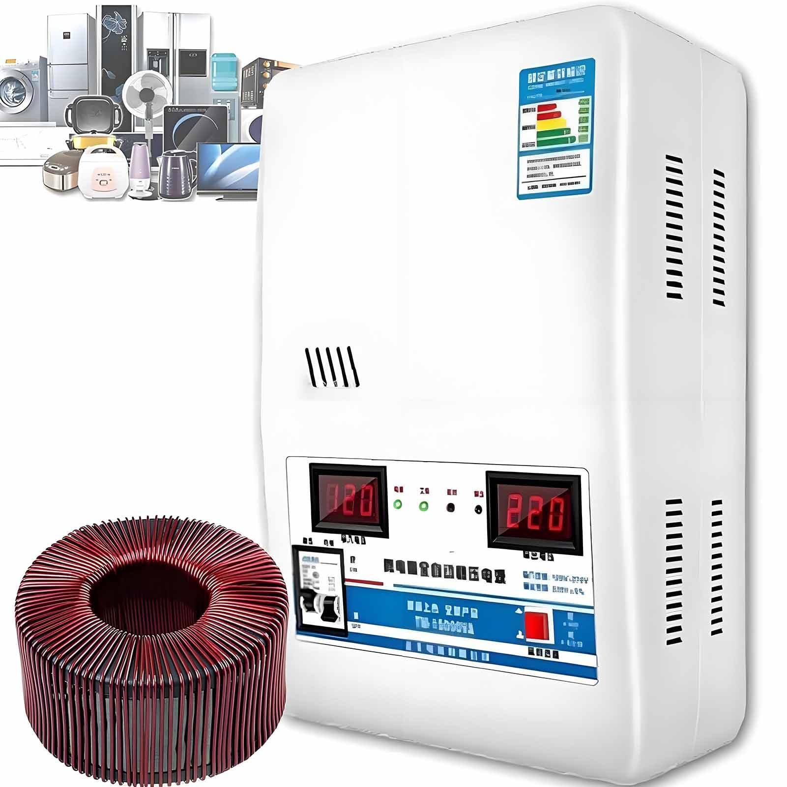 Estabilizador Voltaje Ultrabajo 220V,6800W/15000W/30000W,Estabilizador Voltaje Potencia Completamente Automático,Pantalla Voltaje Doble Pantalla Digital 15000W