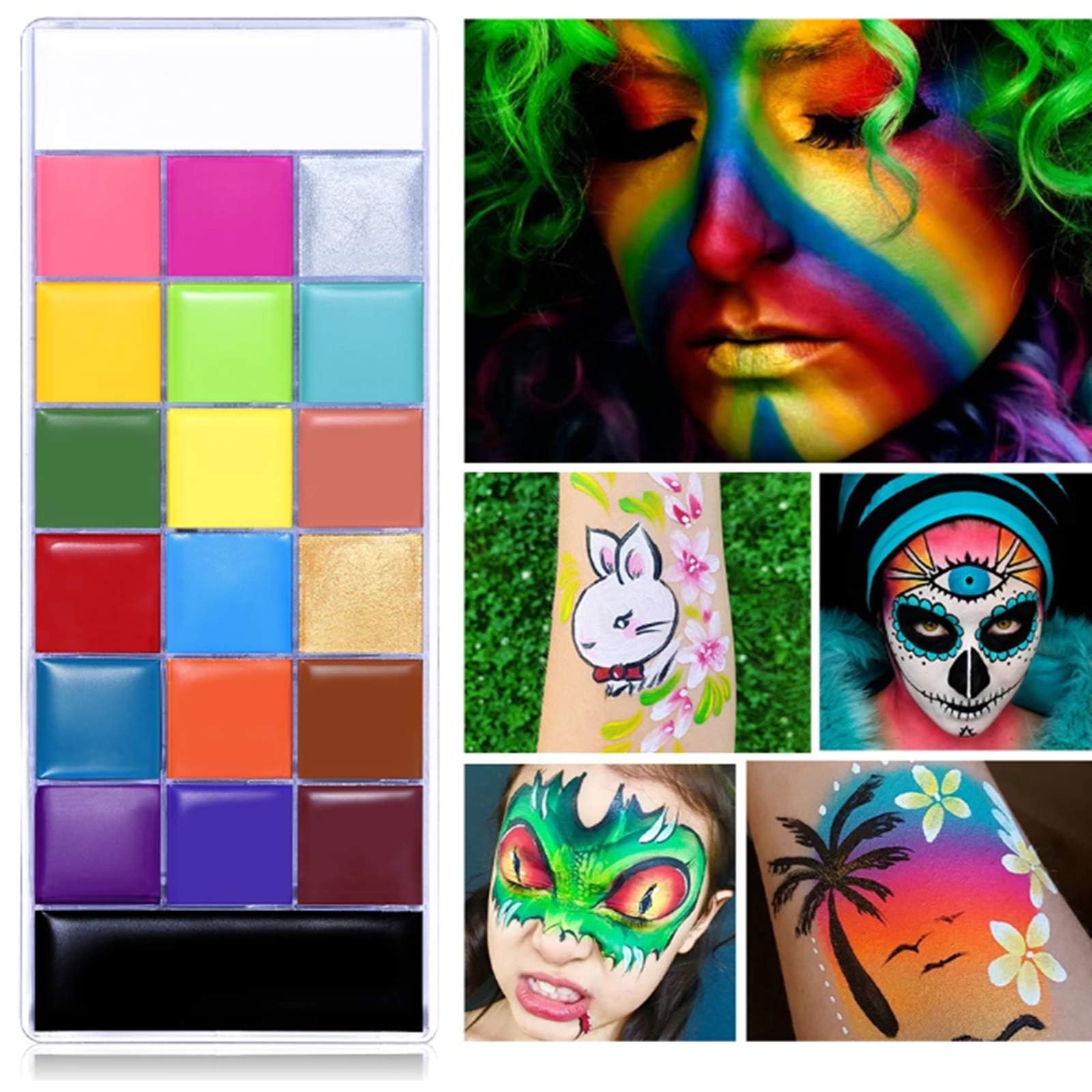 Beauty Searcher Palette de maquillage, 20 couleurs, peinture à l'huile professionnelle, tatouage flash, palette de maquillage avec 10 pinceaux