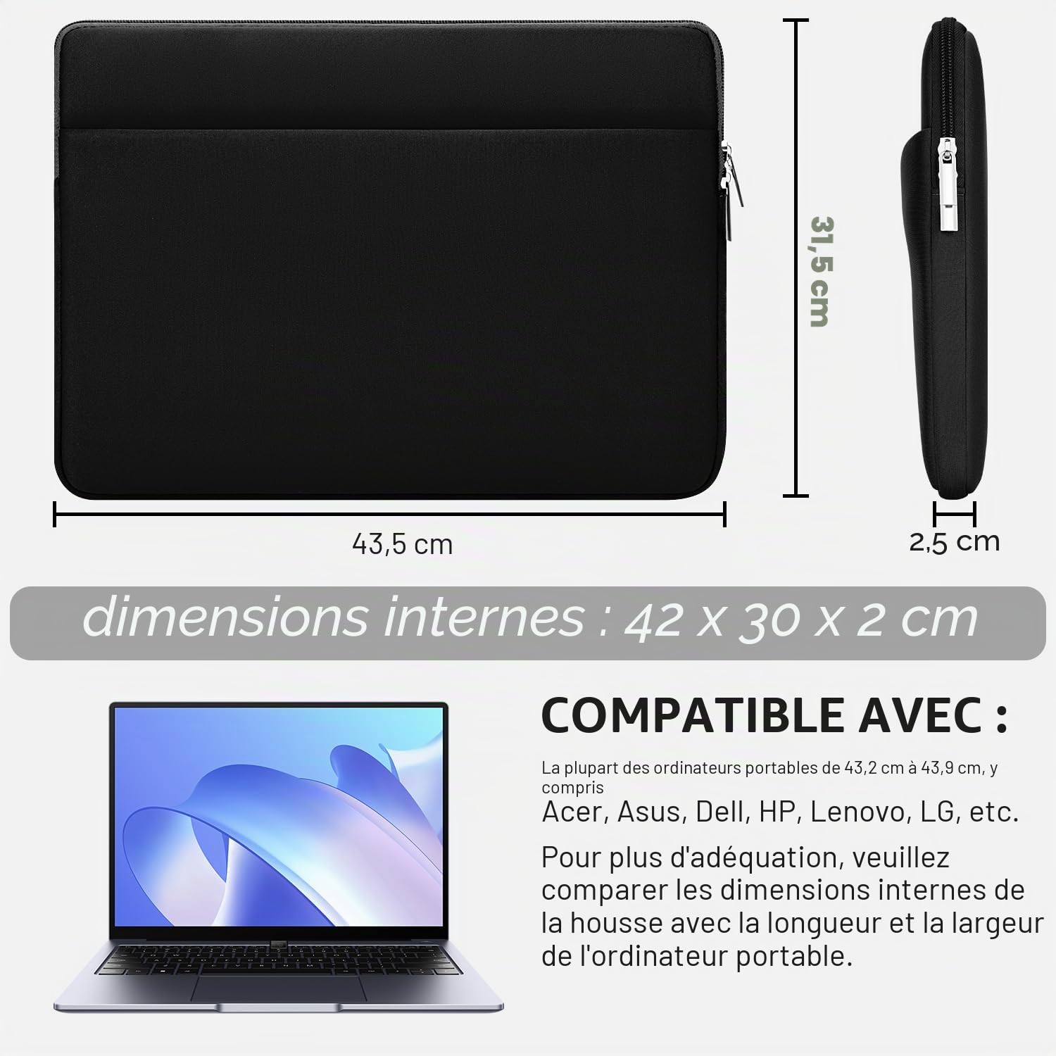 Housse pour Ordinateur Portable 17-17,3 Pouces Compatible HP Acer Lenovo ASUS Pochette Rembourrée