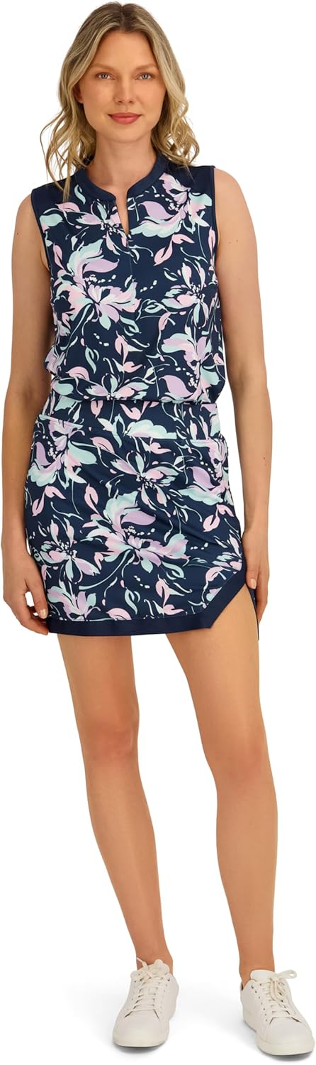 Stella Parker Women's Pull-On Skort - UPF 50+, Tennis, Golf, Running, Midnight Floral/Navy, Medium