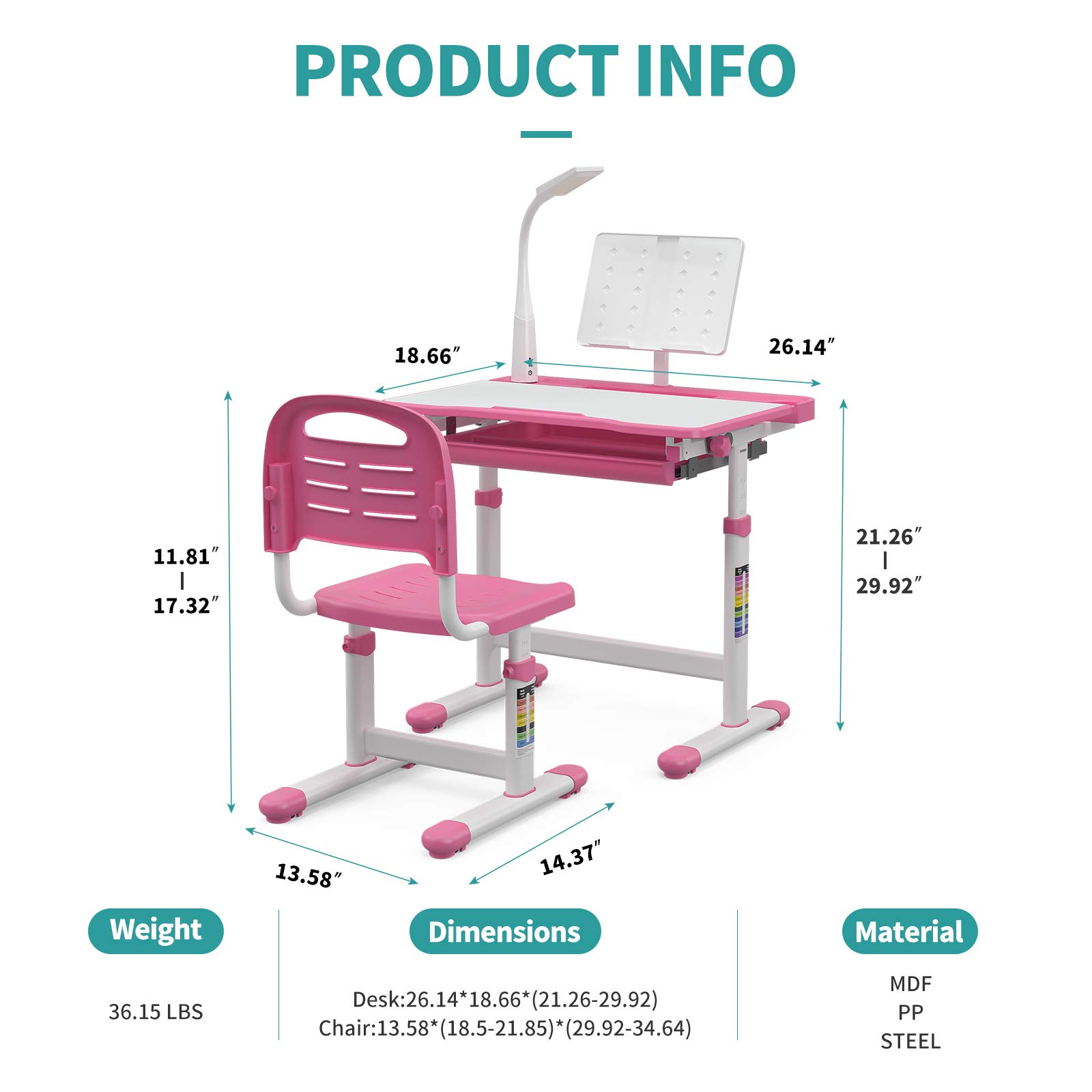 mecor Kids Desks, Height Adjustable Children Desk and Chair Set,Childs