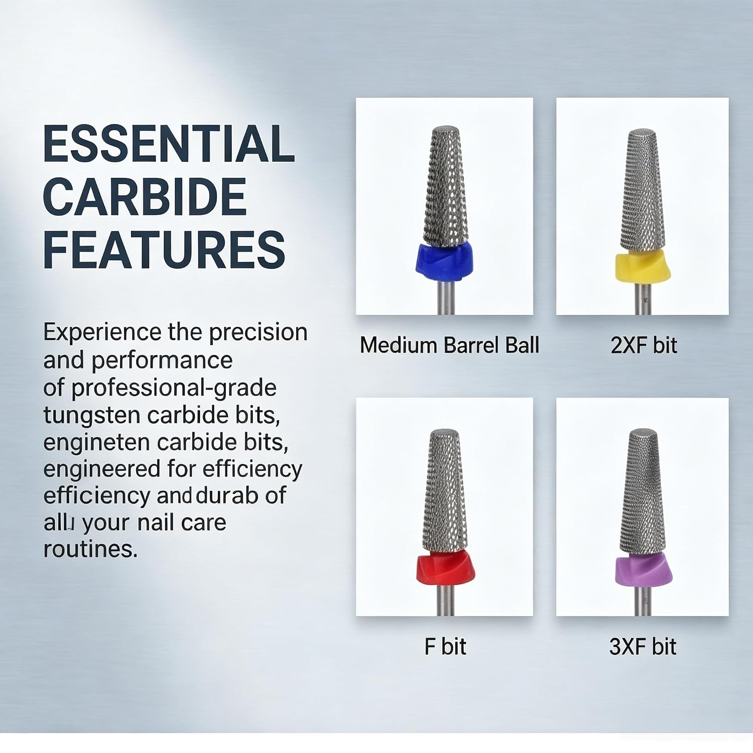 Tungsten Carbide Nail Drill Bits Set, 4 Pcs Gel Cuticle Remover