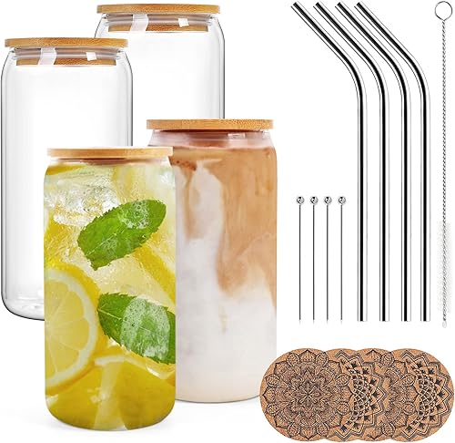 Miniatura 1 de Juego de 2 vasos de cerveza con forma de lata posavasos de corcho incluidos en el juego ideales para refrescos café té helado jugo tazas de cerveza