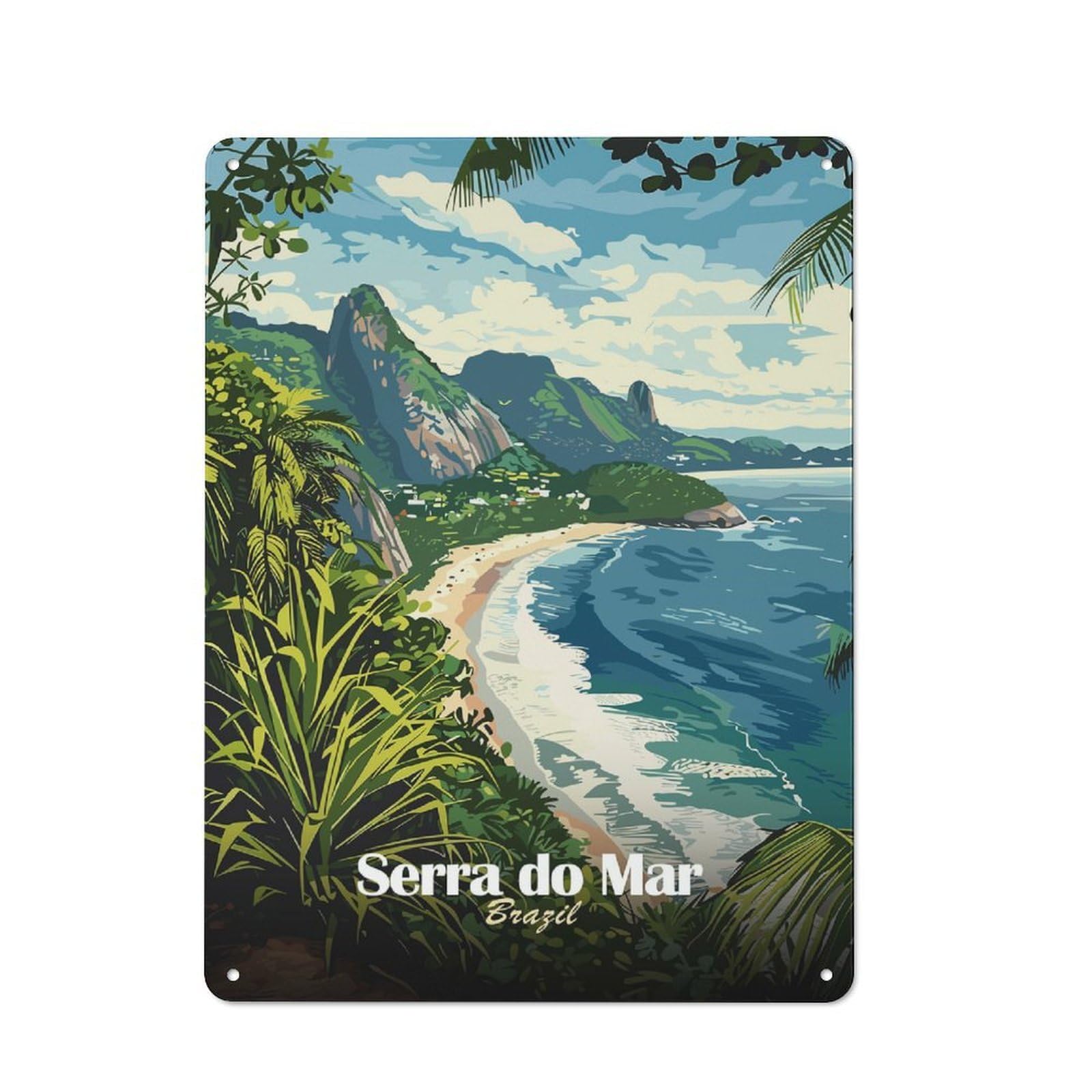 Modern Retro Decorative Metal Plaque 40x30cm Featuring Serra Do Mar, Brazil, Loft Wall Plaque for Flat, Bar, Studio Or Gallery Wall
