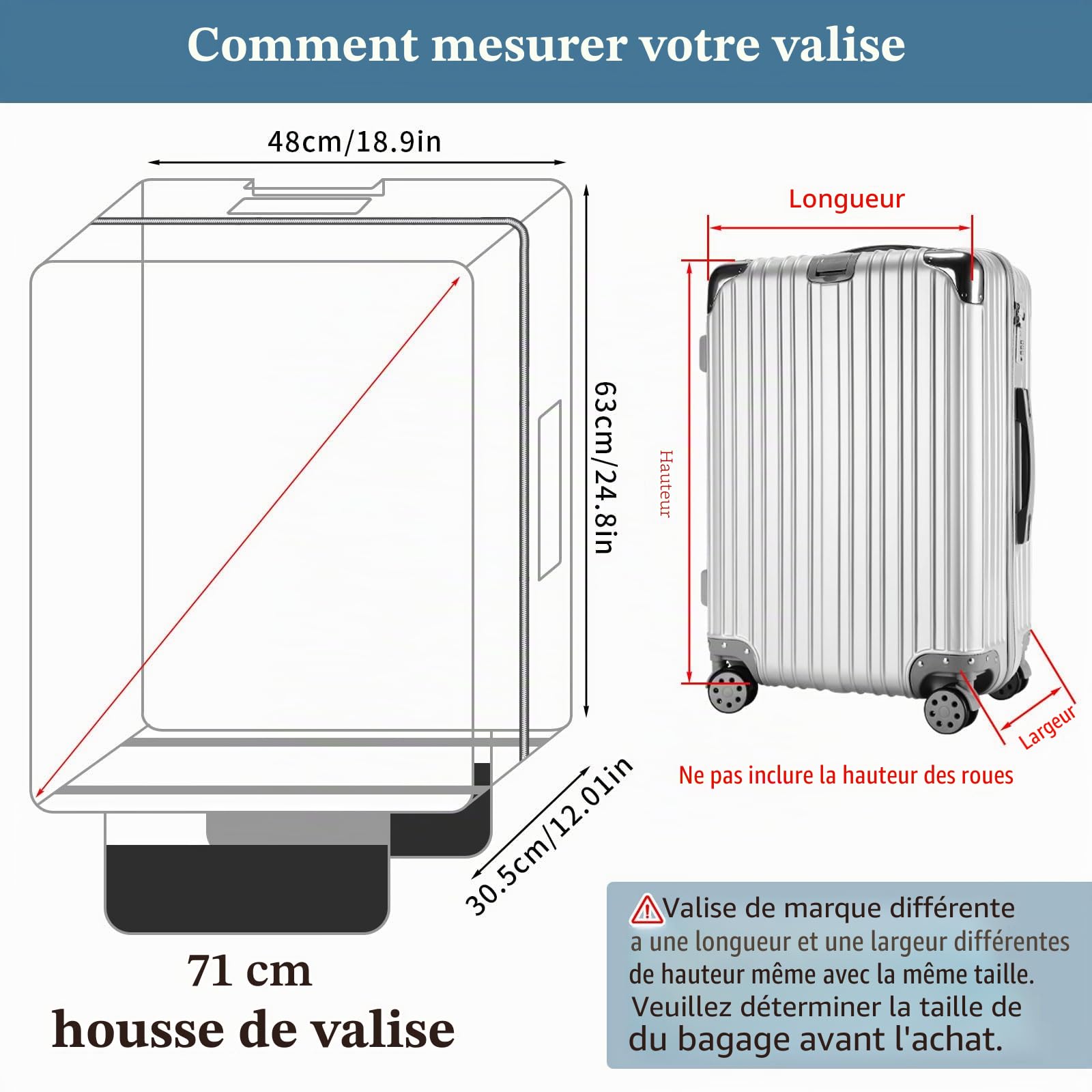 Yotako Housses de protection en PVC transparent, housse de bagage pour valise, protège-bagages conventionnels et housses de fermeture éclair mises à jour, Hyaline, 28zoll, Fermeture éclair