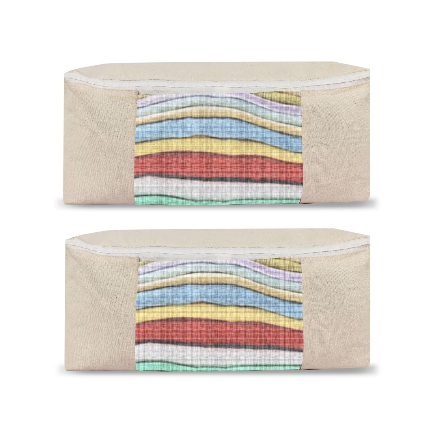 HOLLO Cotton Saree Bags Saree Storage Bags With Zip Cover Lehenga Covers With Zip Saree Organizer For Women Dresses, Sarees, Lehengas for Wardrobe Organizer(17 x 14 x 7 Inch) (PACK OF 2)