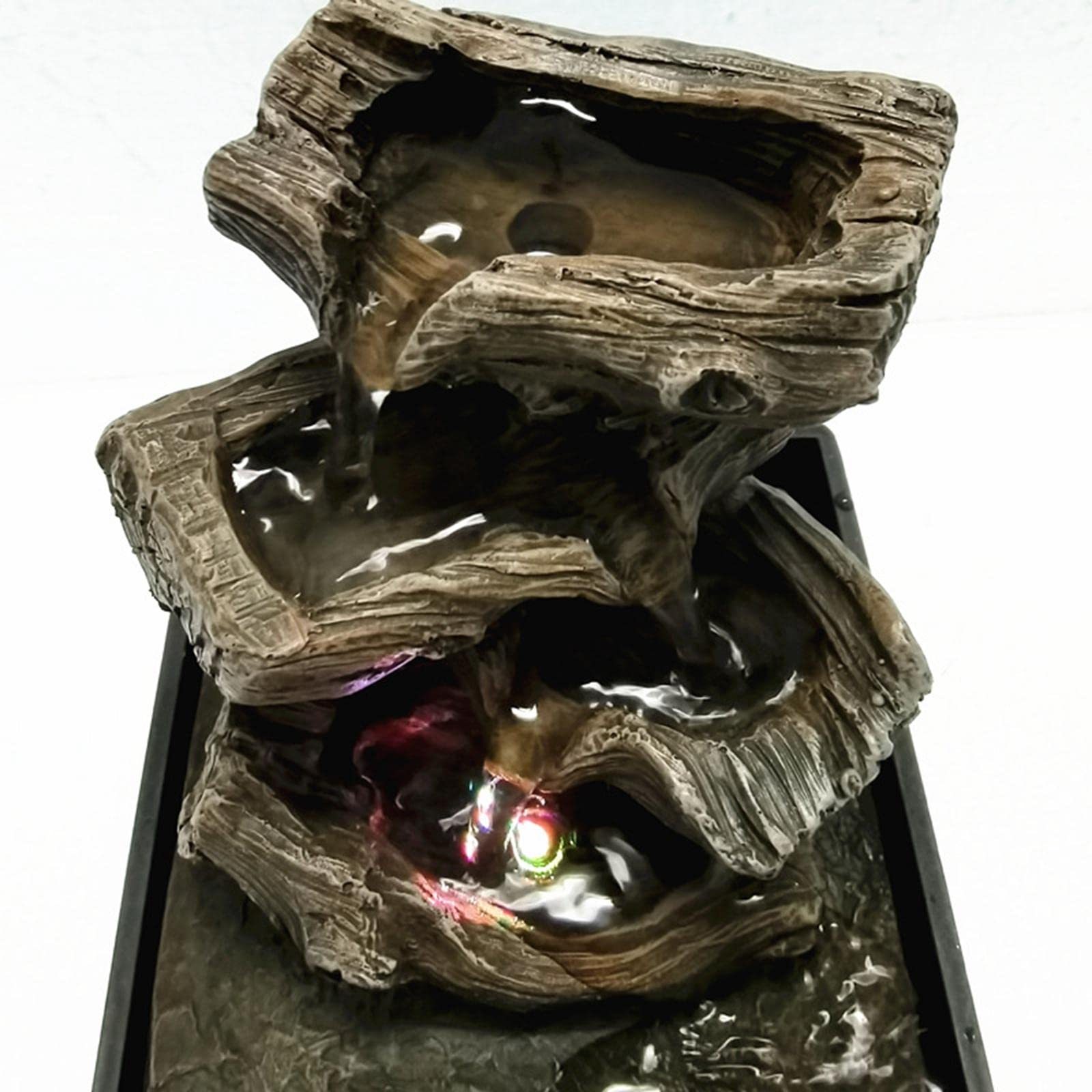 Fuente de Mesa Decorativa Fuente Cascada Interior con Bomba Estilo Roca Ornamental de Resina con Luz Led Adecuada para Decoración del Hogar