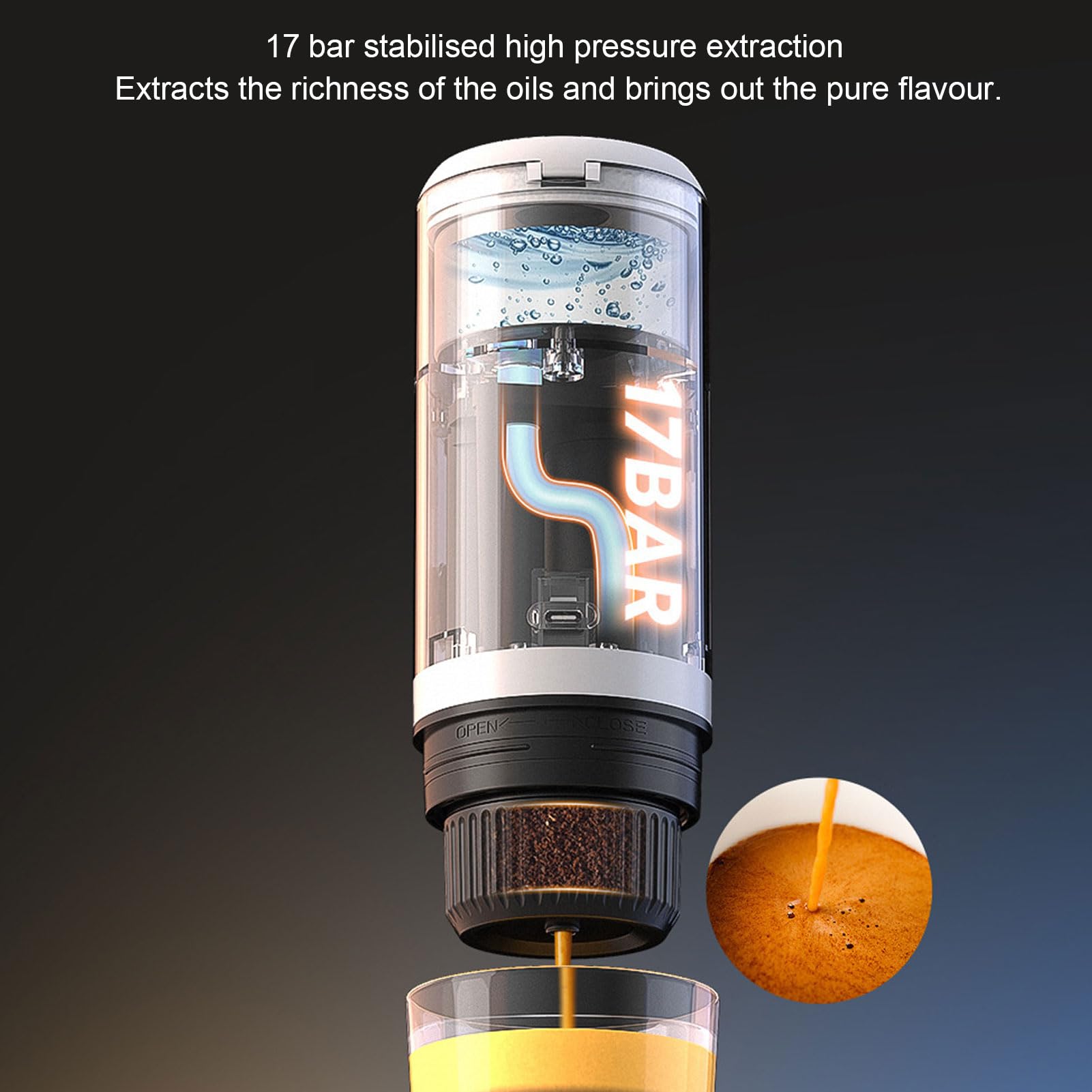 Haofy Portátil 17 Bares con Presión Alta para Extracción Óptima de Sabor, Compatible con Café Molido y Cápsulas NS, Inalámbrica para Viajes, Senderismo, Oficina, Hogar