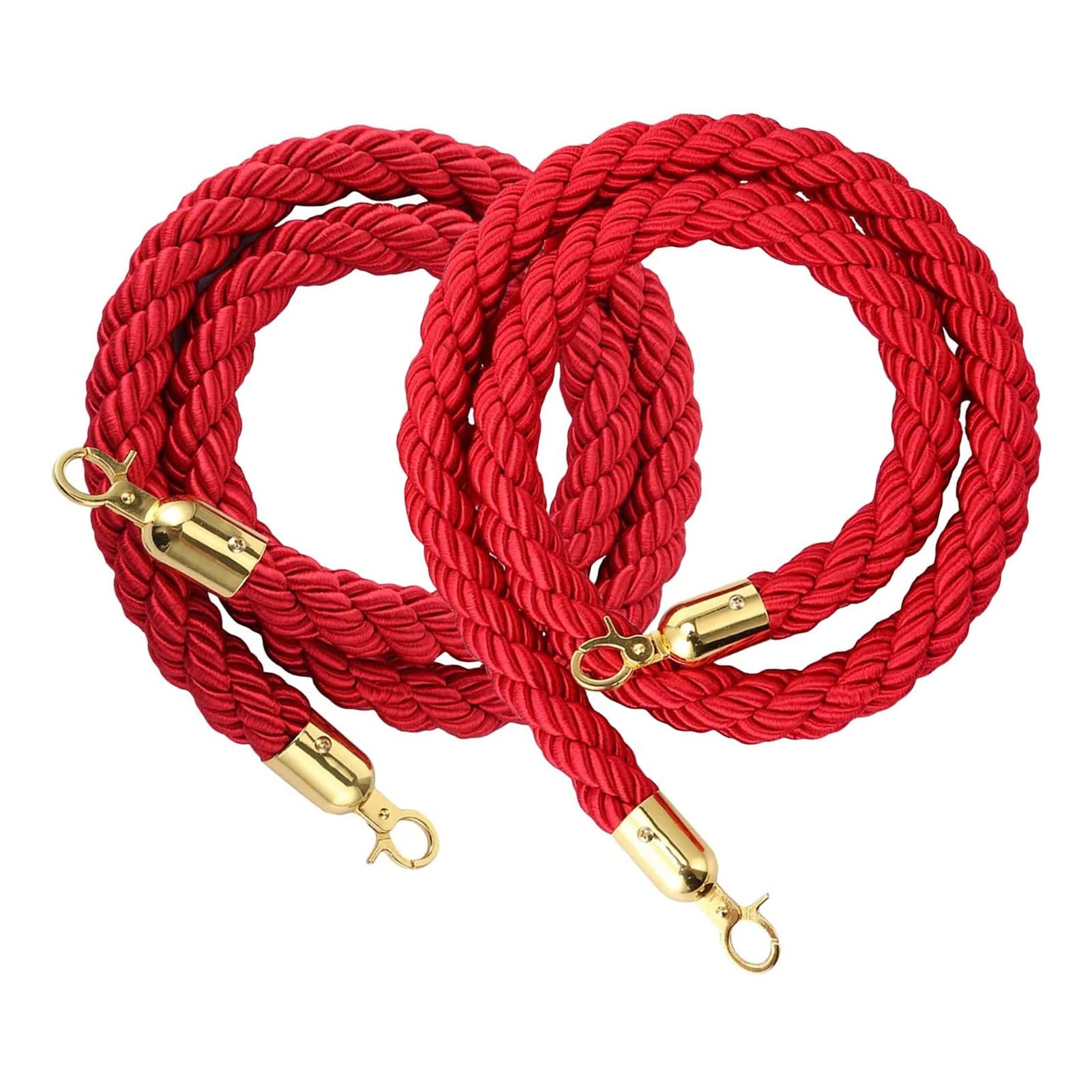 Aioneer Crowd Control Barriers Rope, Stanchion Cord For Party/Picnic - Hanging Twisted Ropes With Gold Hooks, Pack Of 2 - Airports Hotels Banks-Red-120cm/3.9ft