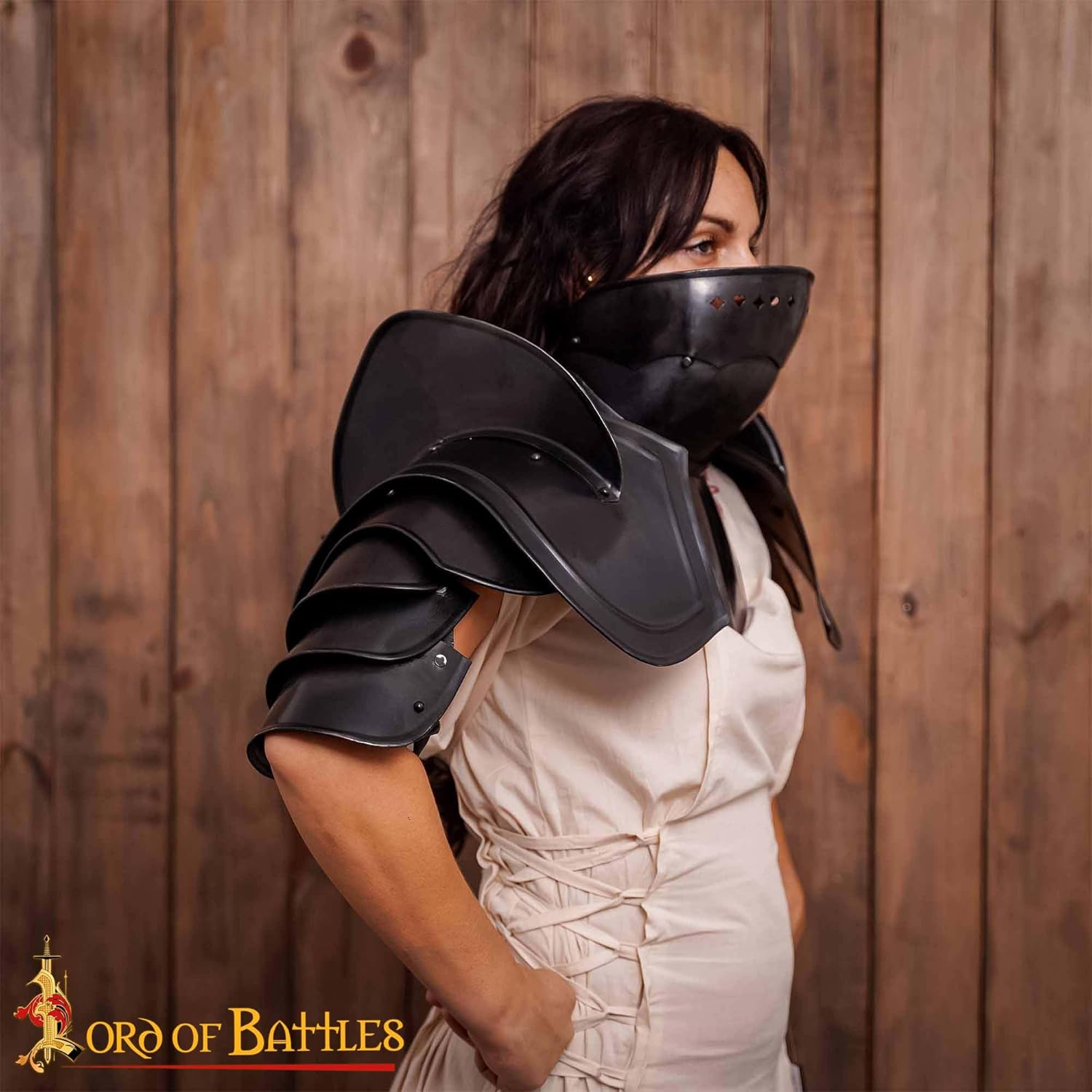 Medieval 15th Century Steel Pauldrons with Blade Breakers – 18 Gauge Shoulder Armor for LARP, Cosplay, Reenactment