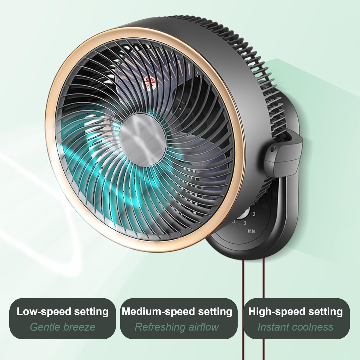 Oscillating Wall Fan - 3 Speed High Velocity, 120° Oscillation, Adjustable Head, Quiet Cooling, Easy Installation - Ideal for Summer Use