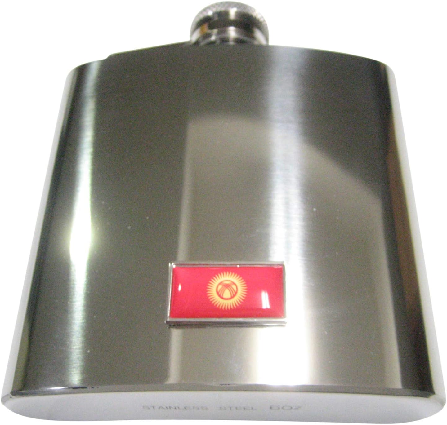 Kiola Designs Thin Bordered Kyrgyzstan Kyrgyz Republic Kirghizia Flag 6 Oz. Stainless Steel Flask