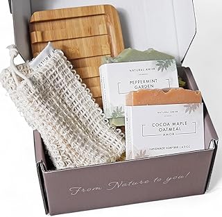 Natural Amor Handmade Soap Bar Gift Set 2pk with Soap Dish and Soap Save...