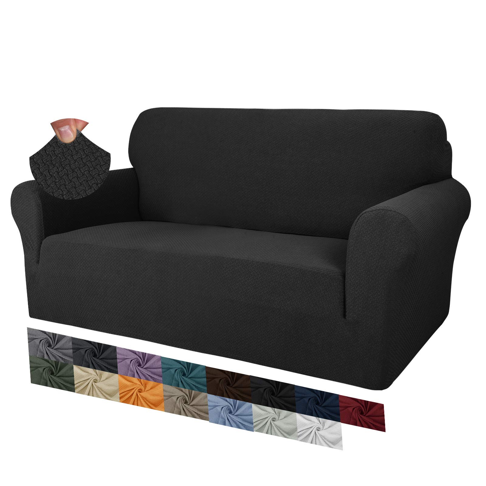 MAXIJIN Creative Jacquard Couch Covers for 2 Seater, Super Stretch Non Slip Love Seat Sofa Cover for Dogs Pet Friendly Elastic Furniture Protector Loveseat Slipcovers (2 Seater, Black)