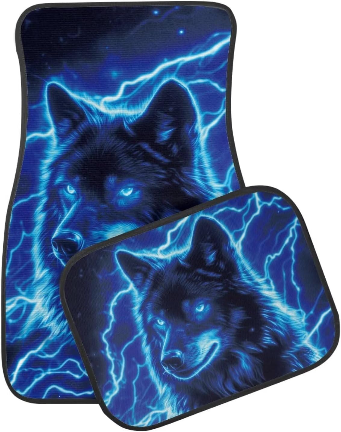 Women Floor Mats for Cars Blue Wolf Print All Weather 4 Pieces Set Carpet Protector Floor Liners Universal Fit Most Cars Sedan SUV Truck