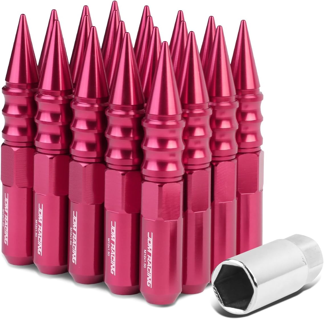 Auto Dynasty 20-Piece M12 x 1.5 Aluminum Alloy Wheel Lug Nuts +1 X Deep Drive Extension (Pink)
