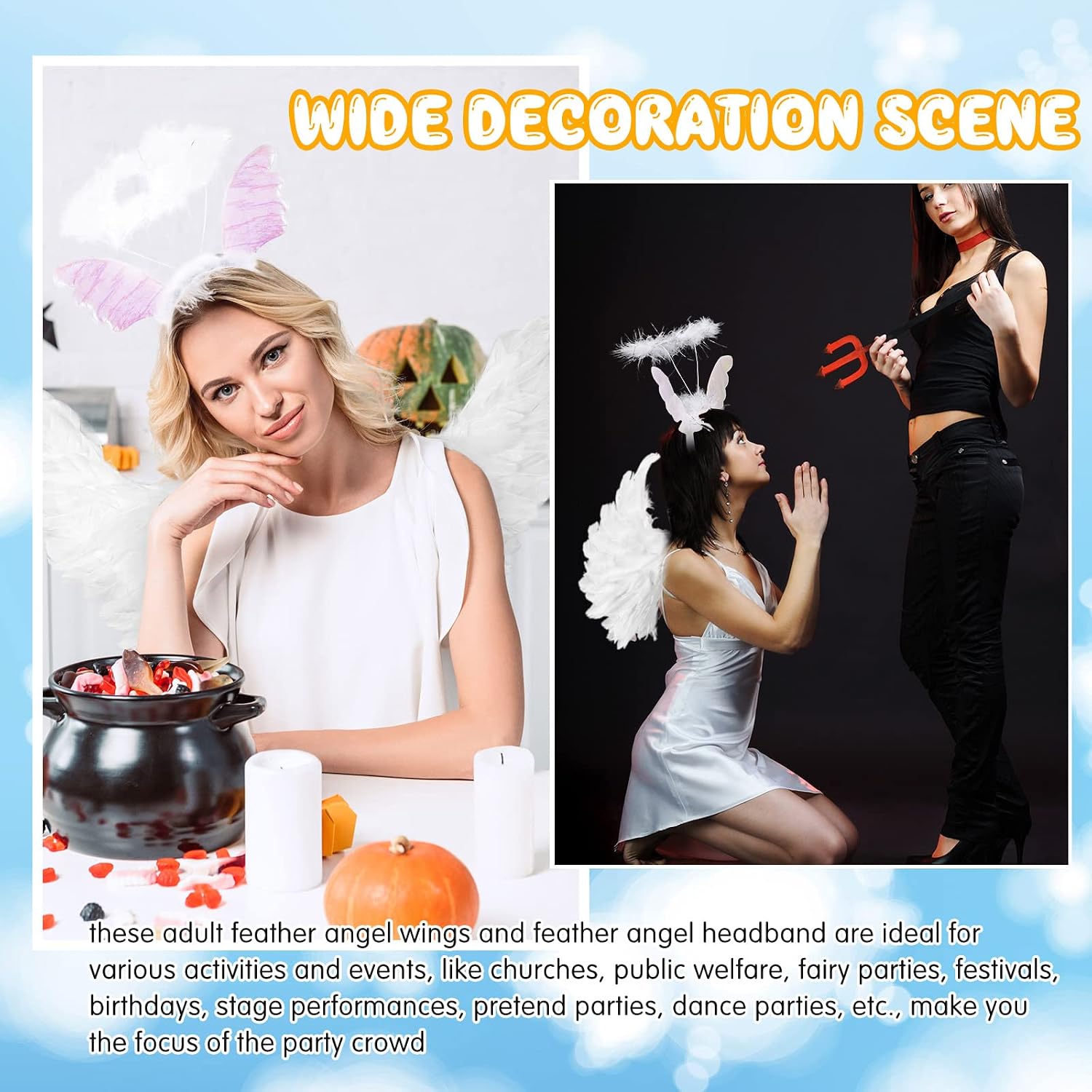 Unittype 12 Pcs White Feather Angel Costumes Nativity Wings and Elastic Angel Headbands for Adults Christmas Mardi Gras Party