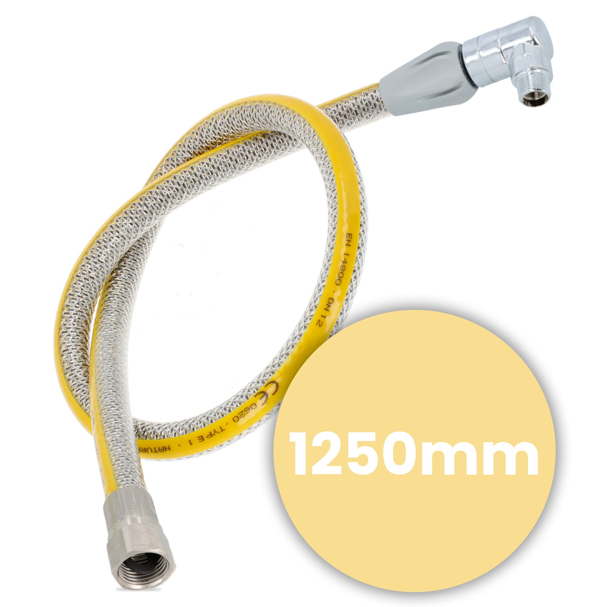 Flexibler Gasschlauch mit Schnellkupplung 1/2''IG x 1/2'' AG 1250 mm Propan Butangasschlauch DN12 Edelstahl PVC Butangas Gasanschlussschlauch Schnellkupplung Gasflaschen Campinggeräte Gaskocher Grill