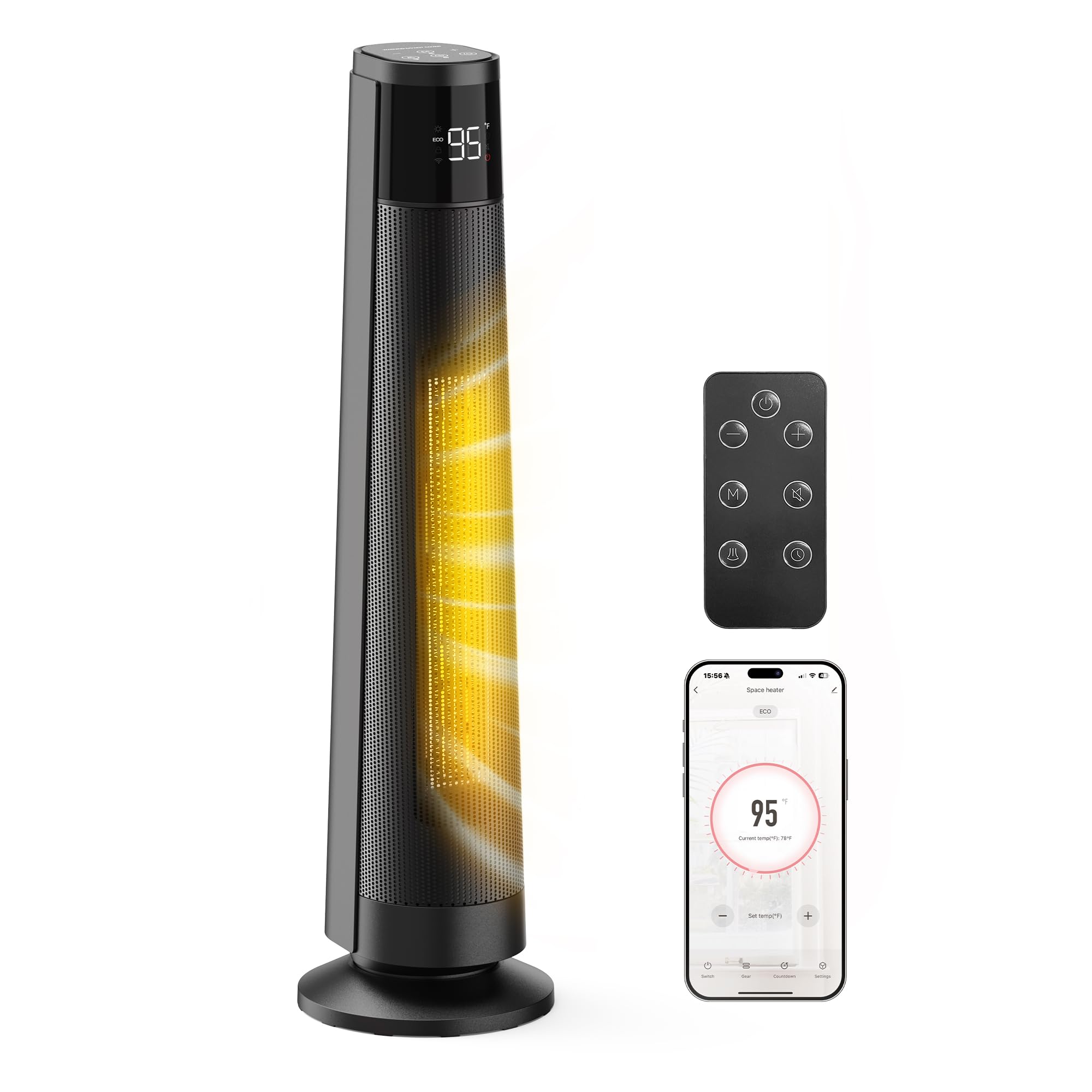 FLANUR 1500W Space Heaters for Indoor Use Large Room, WIFI Electric Heater with Voice Control, 5 Modes, ECO Thermostat, 12H Timer, Quiet & Safety PTC Ceramic Heater for Bedroom, Black