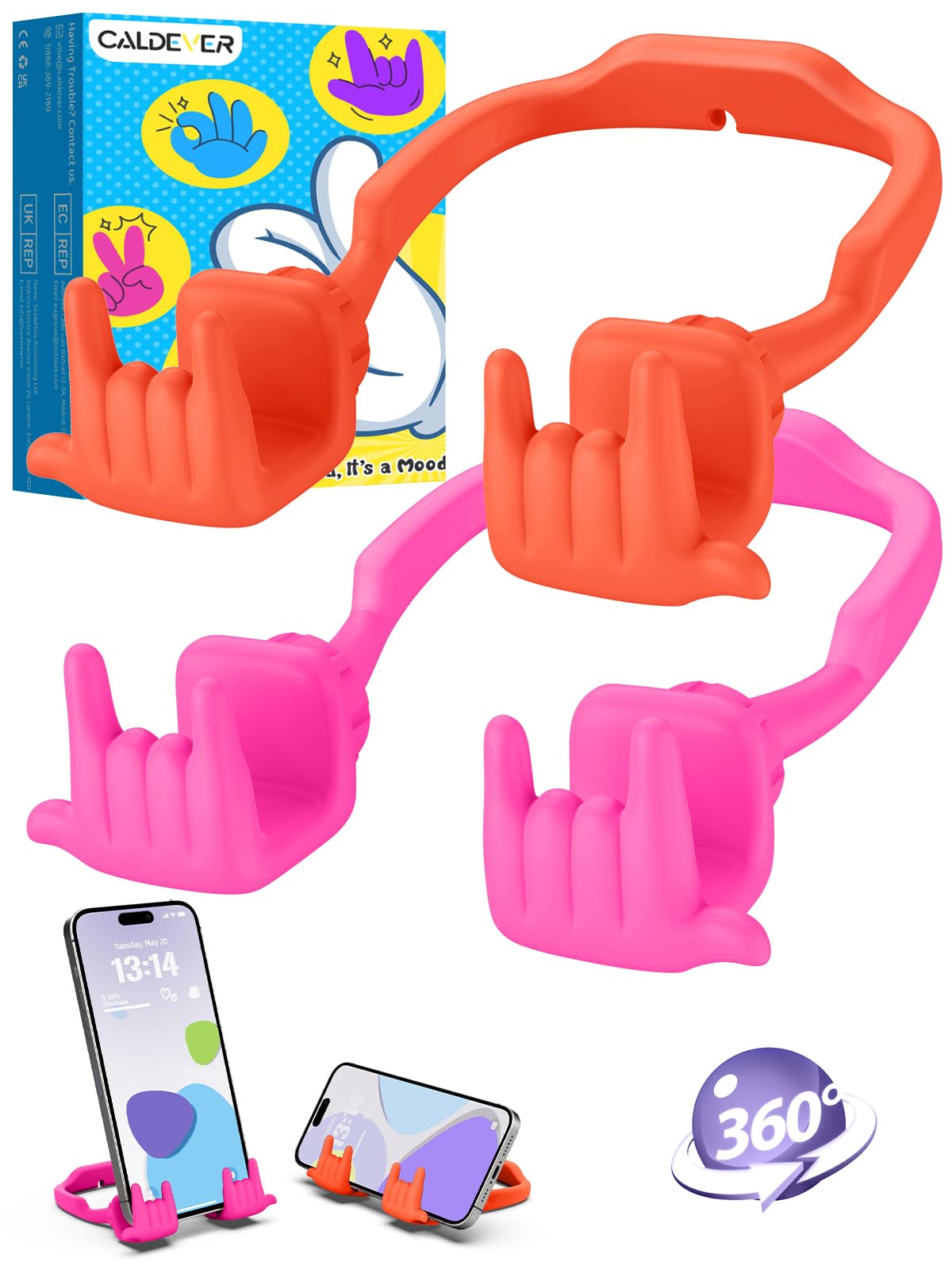 Valentines Gifts for Teens Boys Girls Adults Cell Phone Stand - CALDEVER Rock On 2 Pack Thumb Up Lazy Phone Stand Phone Holder for Desk Fun Gifts for Birthday Kids Men Women Wife