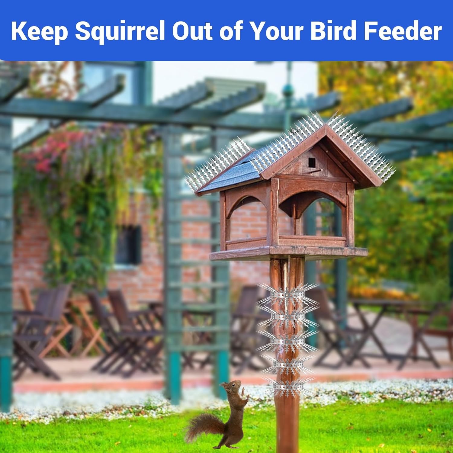 Bird Spikes Squirrel Proof Baffle for Bird Feeders, 160 Inch Avoid Climb Spikes for Outside, Fence, Wall, Tree, Drainpipes, Deterrent Spikes for Squirrel, Pigeons, Raccoon, Cat, Stainless Steel Spikes