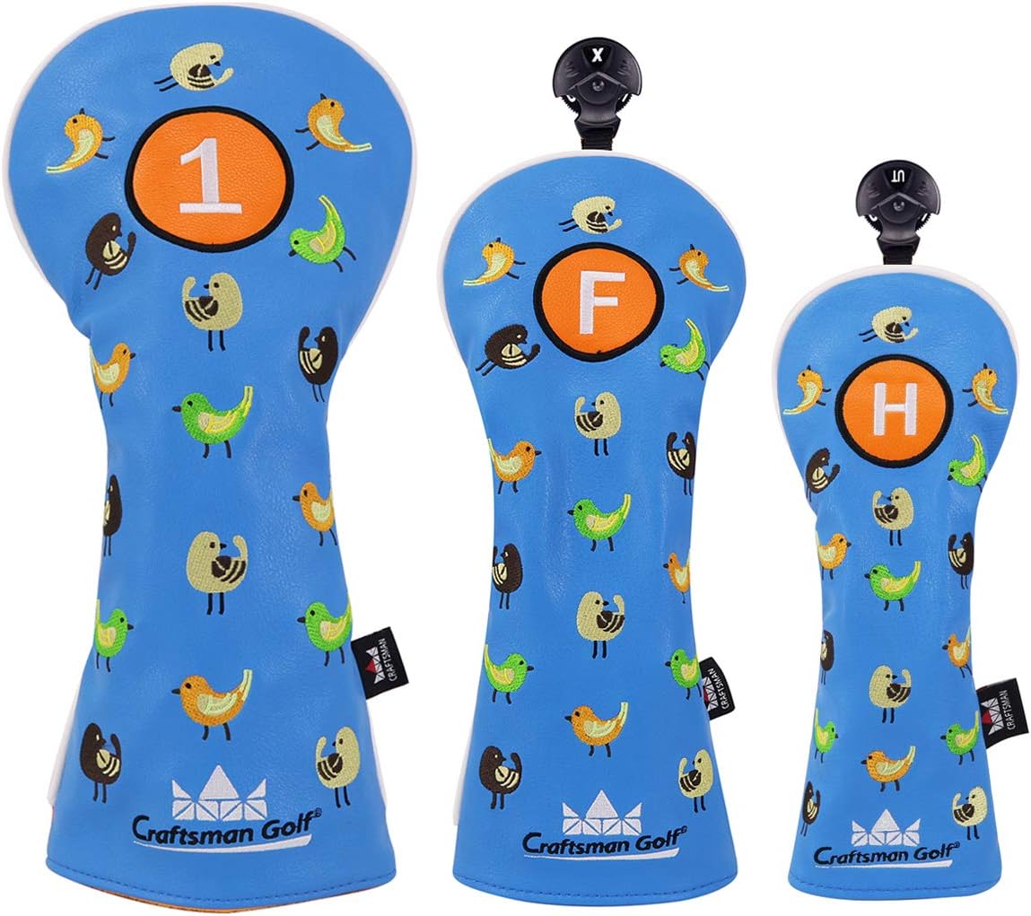 Craftsman Golf Birdie Birds Blue Driver Fairway Wood Hybrid Mallet Blade Putter Cover Headcover