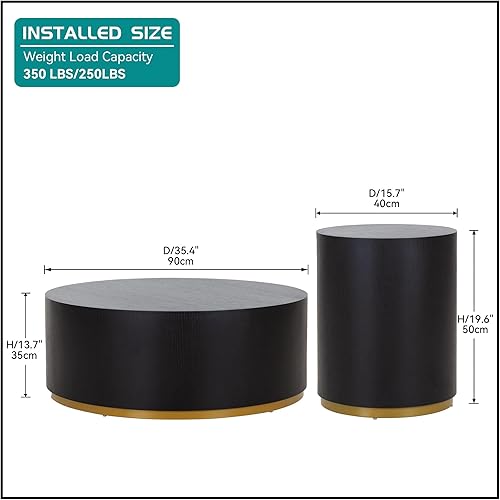 Miniatura 115 de kevinplus Mesa auxiliar negra para sala de estar, diseño de borde dorado inferior, negro y dorado (diámetro de 15.6 x 19.5 pulgadas) S1-negro y