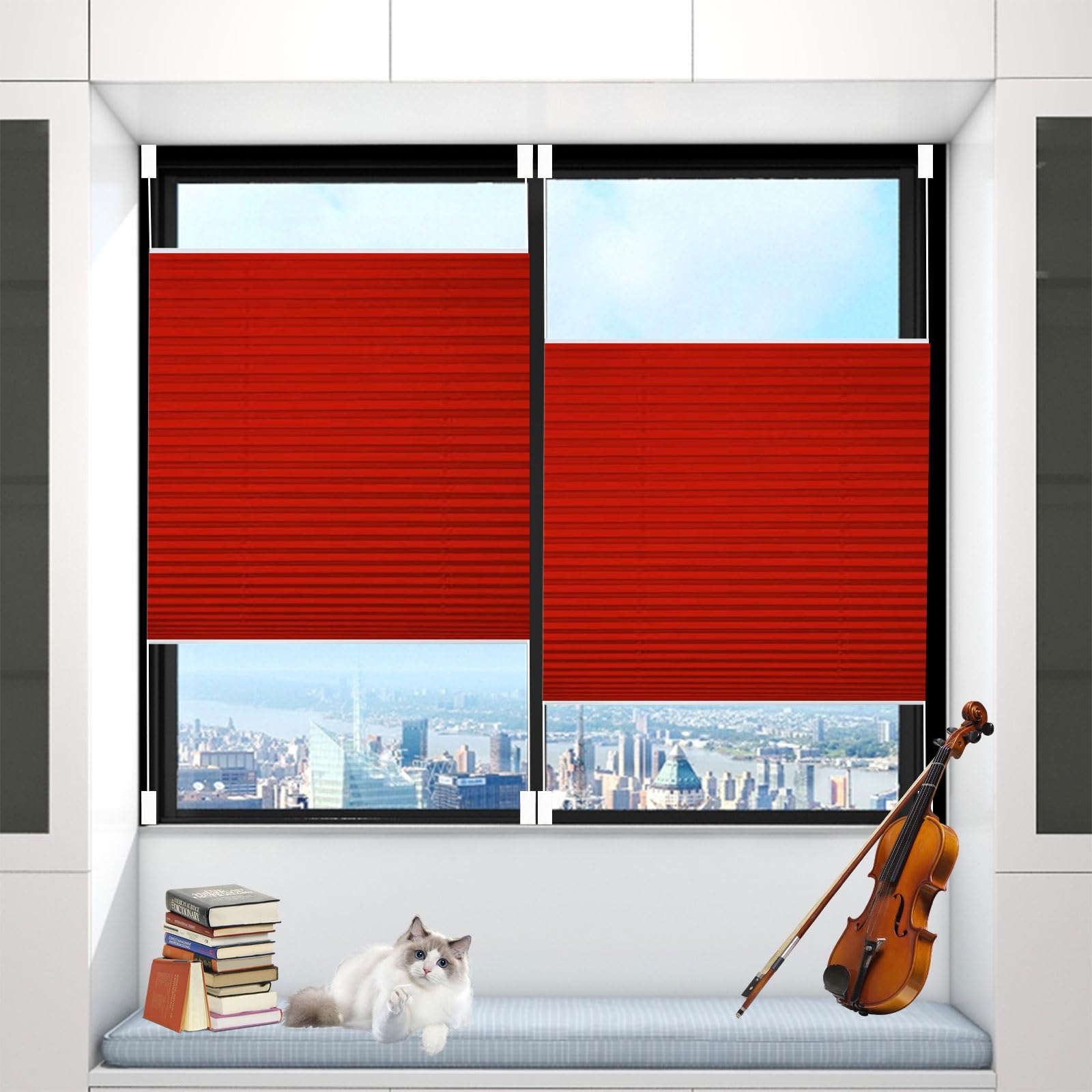 Store plissé tamisant rouge 30x120 pour une vraie protection de la vie privée