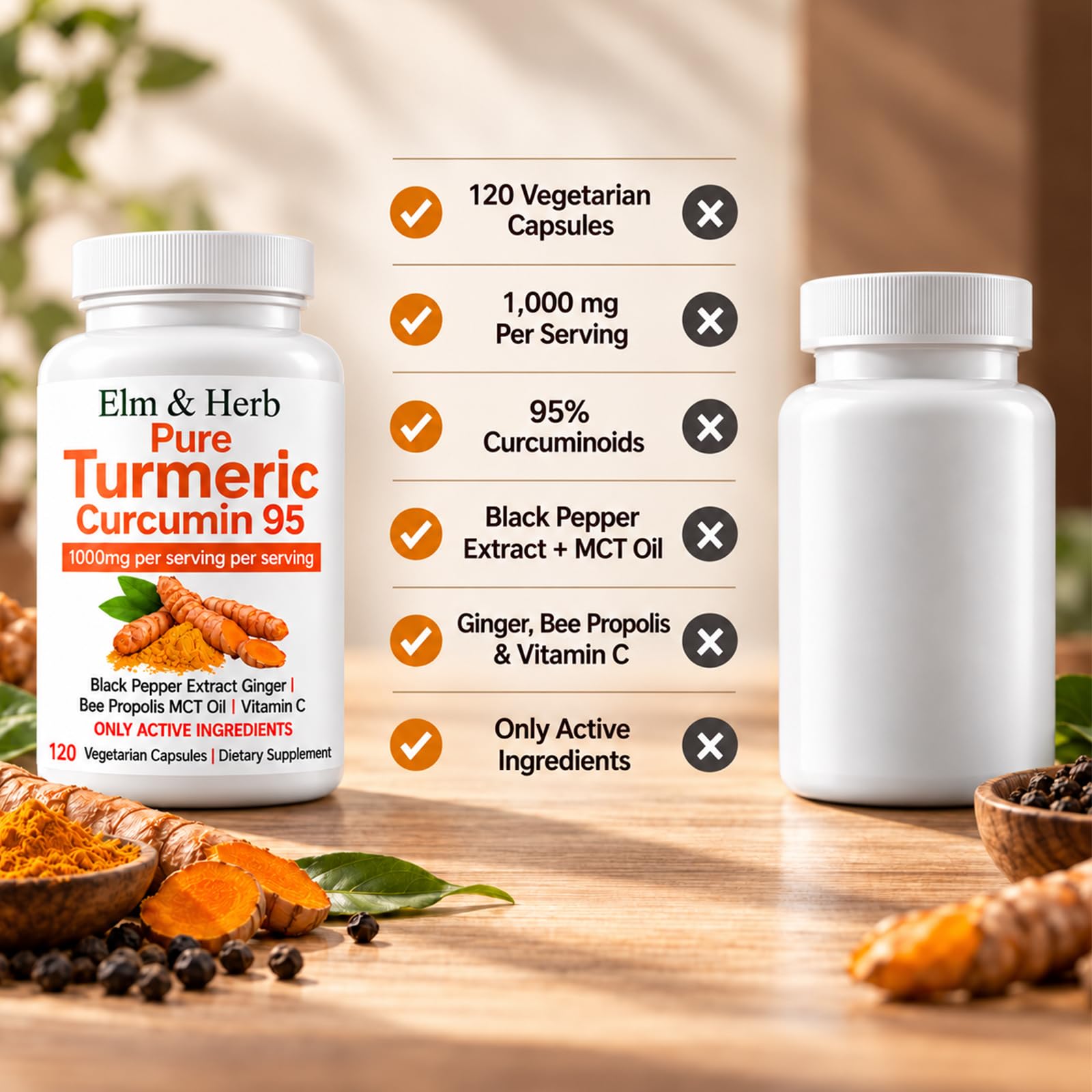 Elm & Herb Pure Turmeric Curcumin 95, Elm and Herb Turmeric Curcumin Supplement Capsules with Black Pepper Extract, Ginger, Bee Propolis, MCT Oil & Vitamin C (1) — Amazon image 7