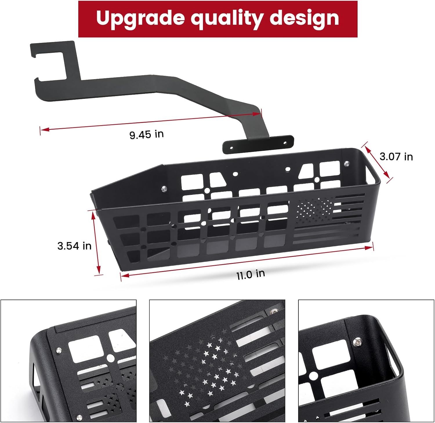 OMU JL Metal Front Seat Under Storage Box,Multifunctional Underseat Organizer Tray Compatible with Jeep Wrangler 2018-2024 JL JLU & Gladiator JT 2020-2024 Accessories(American Flag Logo)