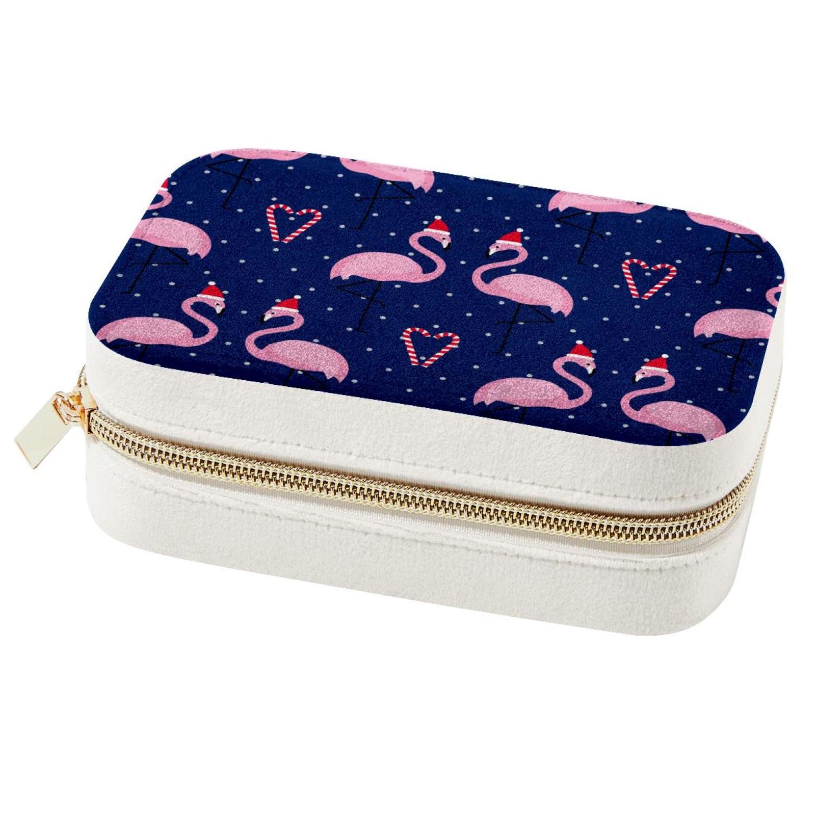 Boîte à bijoux flamant rose portable avec compartiments pour bague et collier