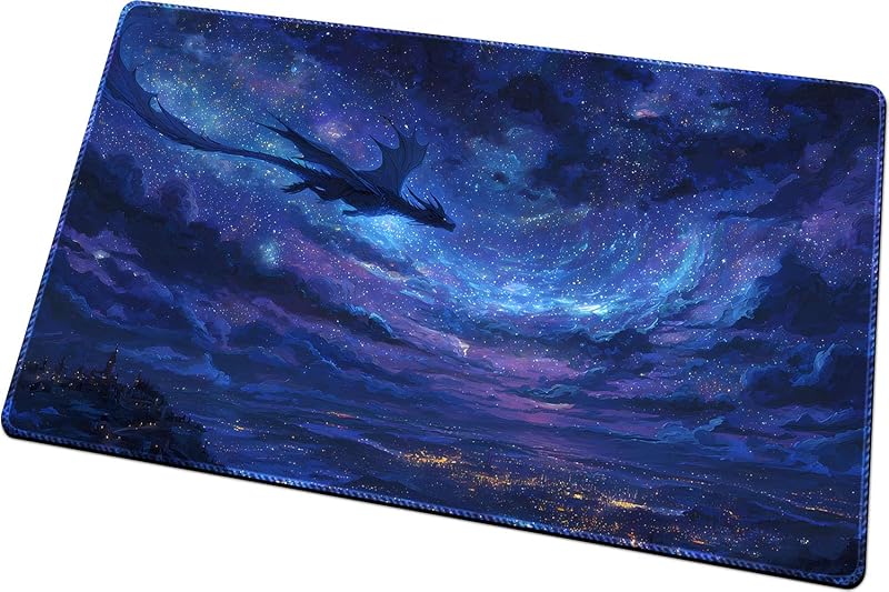 Stitched for MTG Playmat, 24x14 Inches with Divided Card Areas, Non-Slip Tabletop Playmat Comes with Storage Bag, Ideal for Trading Card Game Enthusiasts(Starry Sky Dragon)