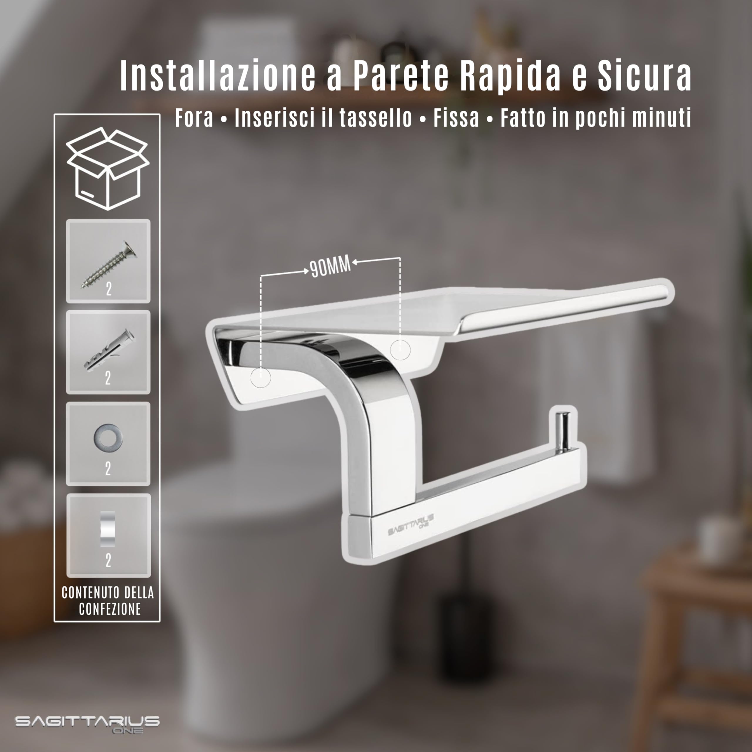 160S1 Porta Carta Igienica con Ripiano – Acciaio Inossidabile 304 Lucido, Montaggio a Muro, Cromato Elegante e Resistente
