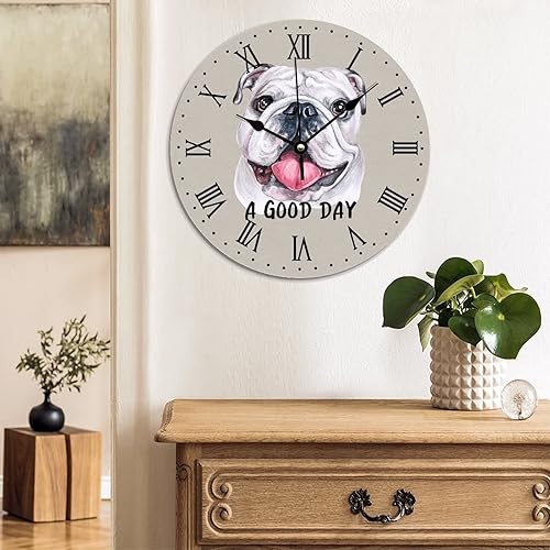 Miniatura 3 de A Good Day - Reloj redondo de bulldog inglés para pared, reloj de regalo para propietario de bulldog inglés, reloj de pared de PVC, funciona con