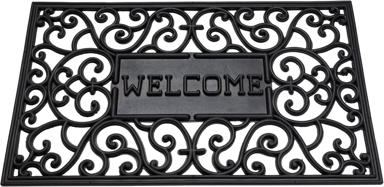 Northlight Scroll WelcomeDoor Mat, 18" x 30", Black