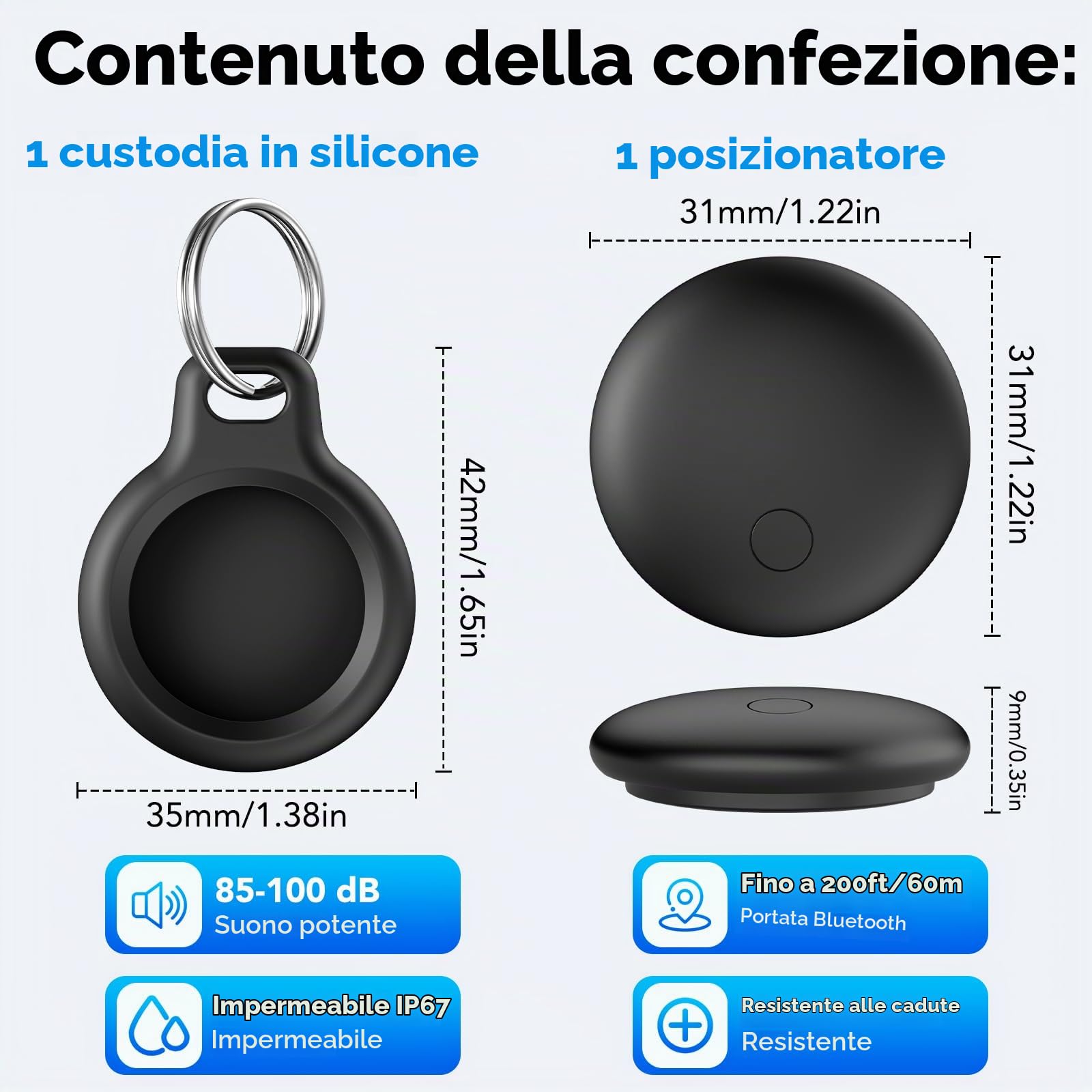 Air Tracker Tag-1 Pezzi, Smart Tag Compatibile con Apple Find My (Solo IOS), Bluetooth Localizzatore per Portafogli, Chiavi, Zaini, Bagagli, 100dB Bip, Batteria Sostituibile, IP68 impermeabile
