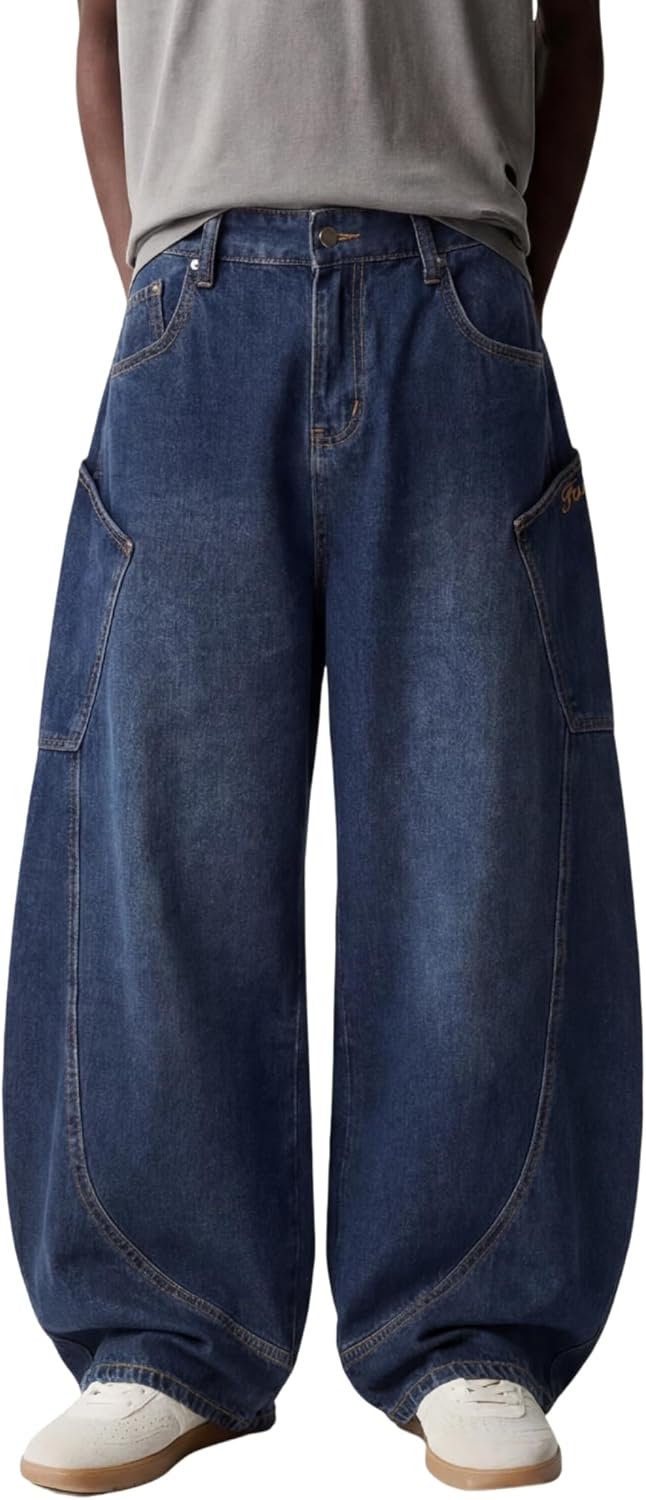 Vamtac Mens Baggy Jeans Y2K Big Pocket Barrel Pants Relaxed Wide Leg Jean Denim Pants Trendy Fall 2026